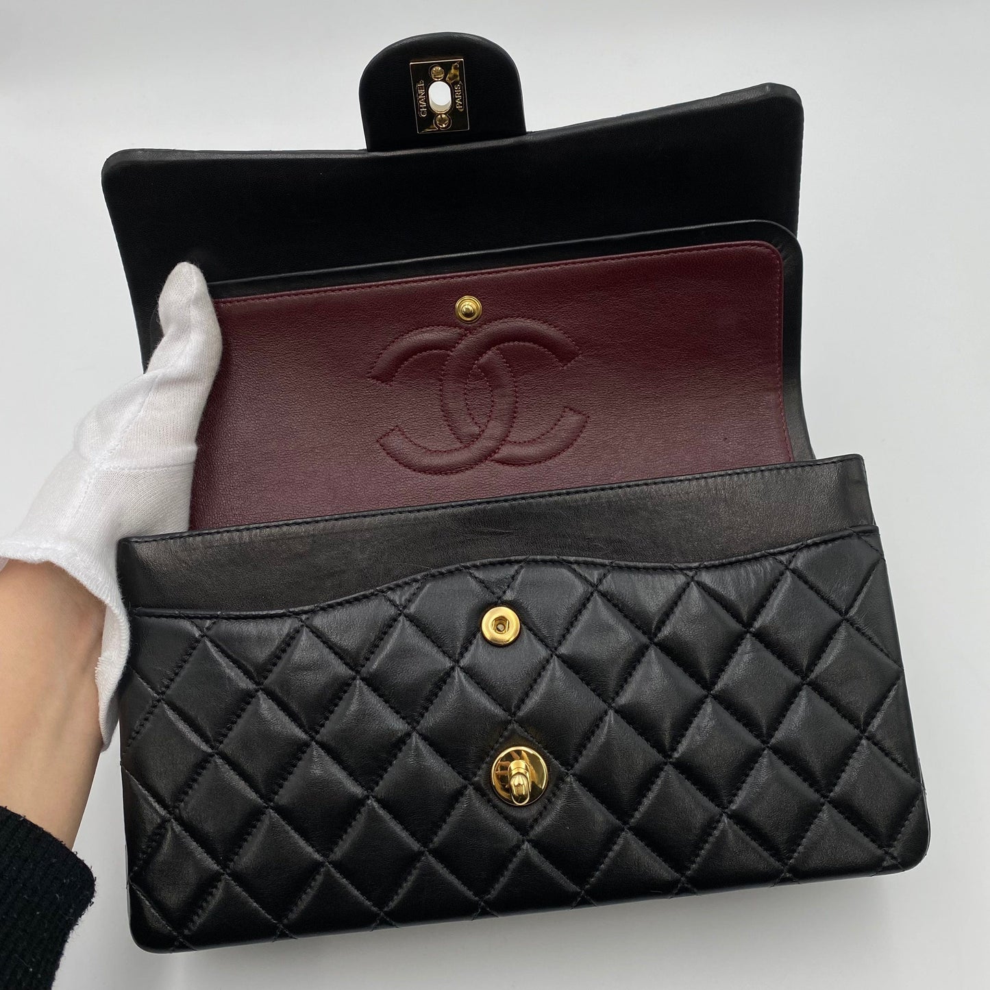 CHANEL VINTAGE CLASSIC FLAP MEDIUM CHAIN SHOULDER BAG BLACK LAMB SKIN 90221257