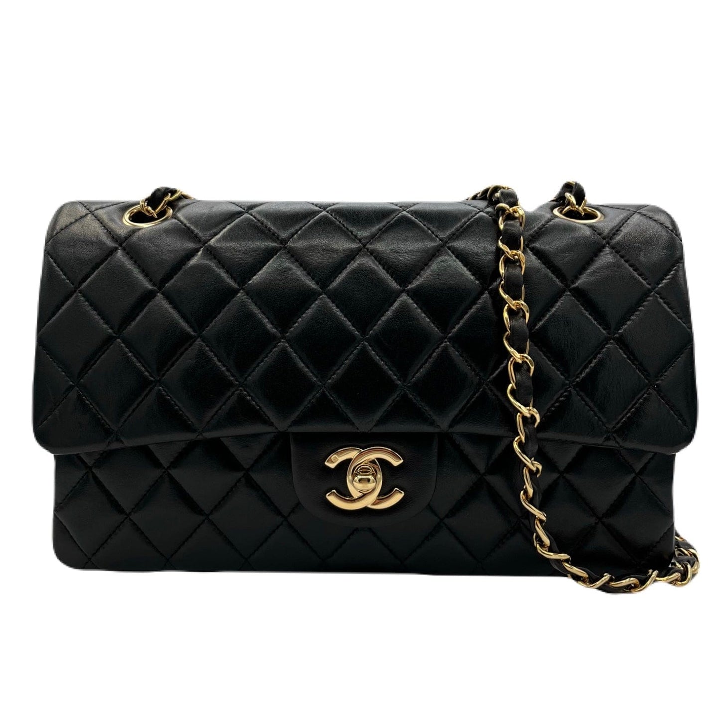 CHANEL VINTAGE CLASSIC FLAP MEDIUM CHAIN SHOULDER BAG BLACK LAMB SKIN 90221257