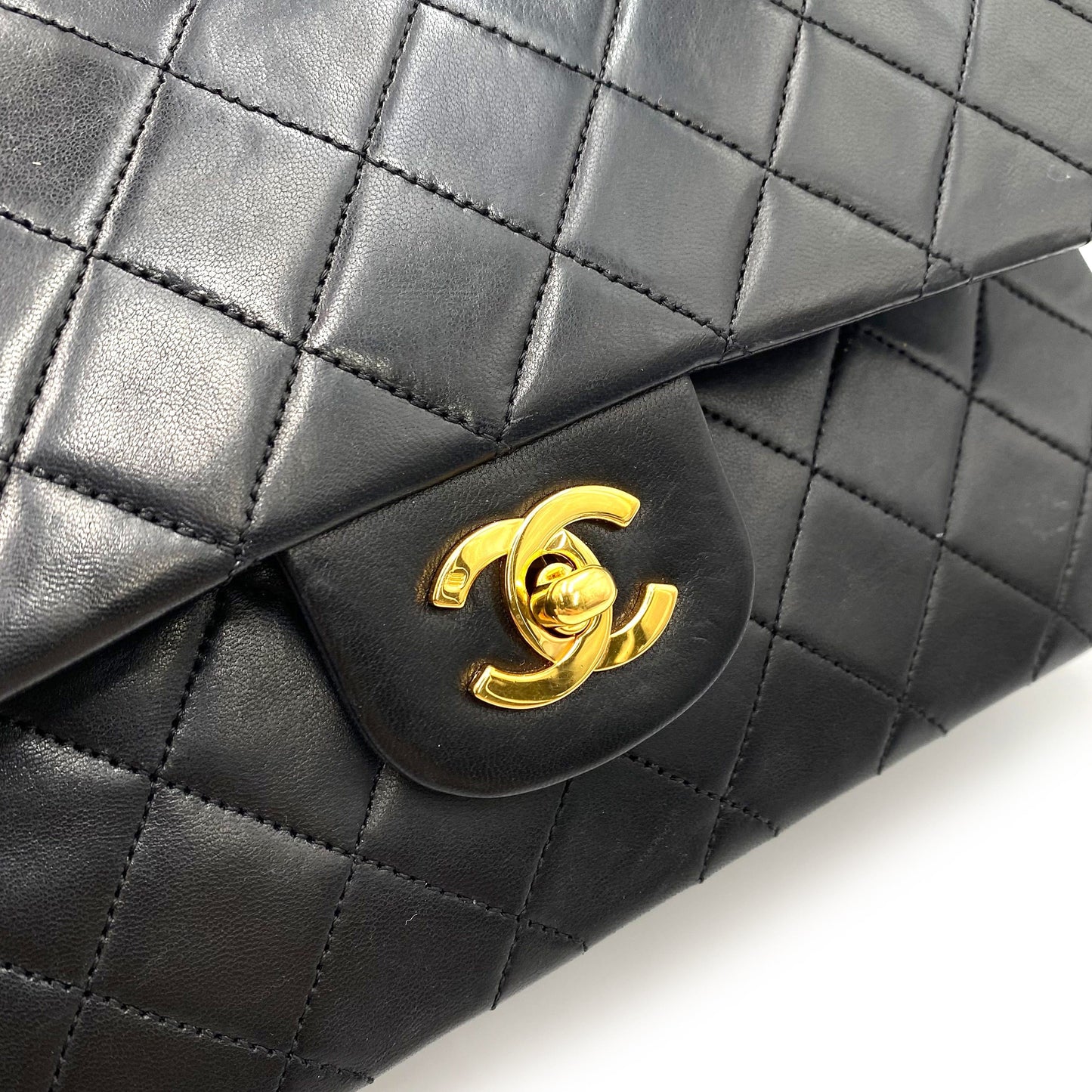 CHANEL VINTAGE CLASSIC FLAP MEDIUM CHAIN SHOULDER BAG BLACK LAMB SKIN 90236748
