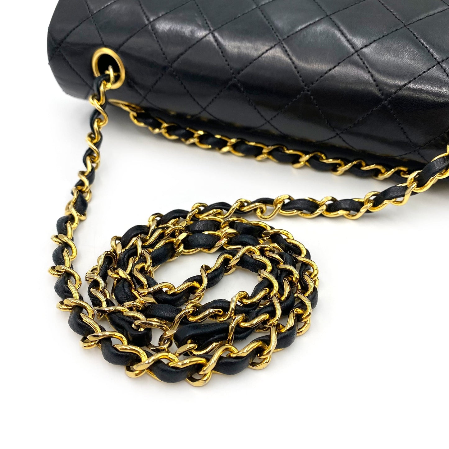 CHANEL VINTAGE CLASSIC FLAP MEDIUM CHAIN SHOULDER BAG BLACK LAMB SKIN 90236748