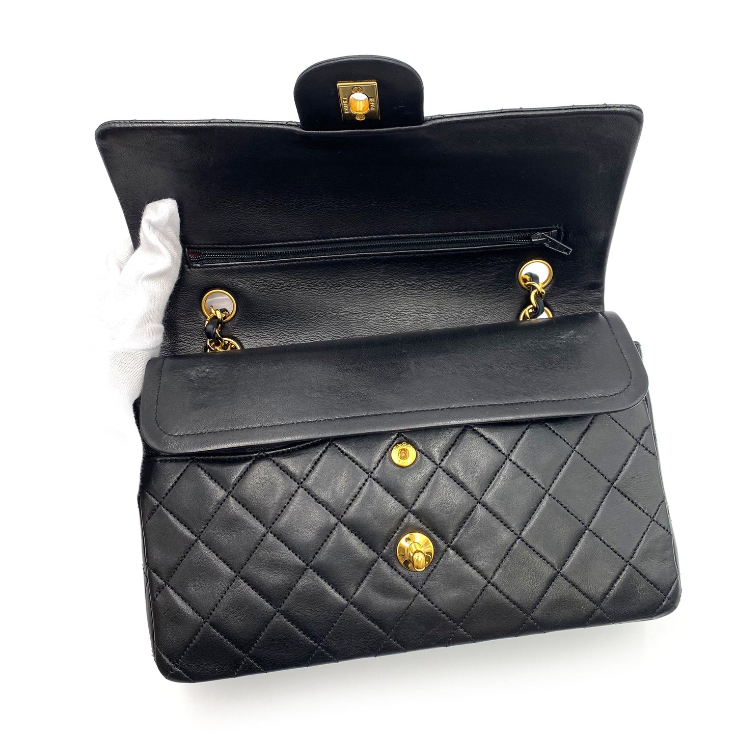 CHANEL VINTAGE CLASSIC FLAP MEDIUM CHAIN SHOULDER BAG BLACK LAMB SKIN 90236748