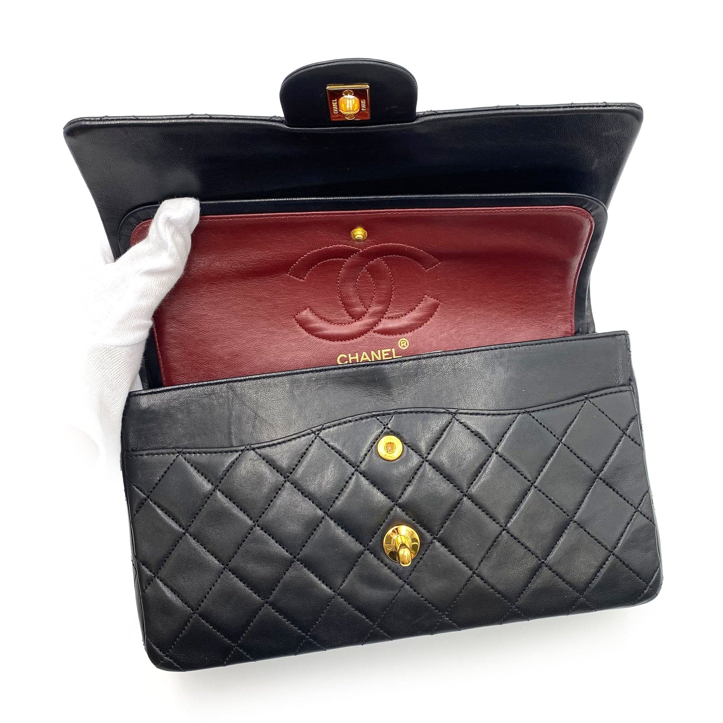 CHANEL VINTAGE CLASSIC FLAP MEDIUM CHAIN SHOULDER BAG BLACK LAMB SKIN 90236748