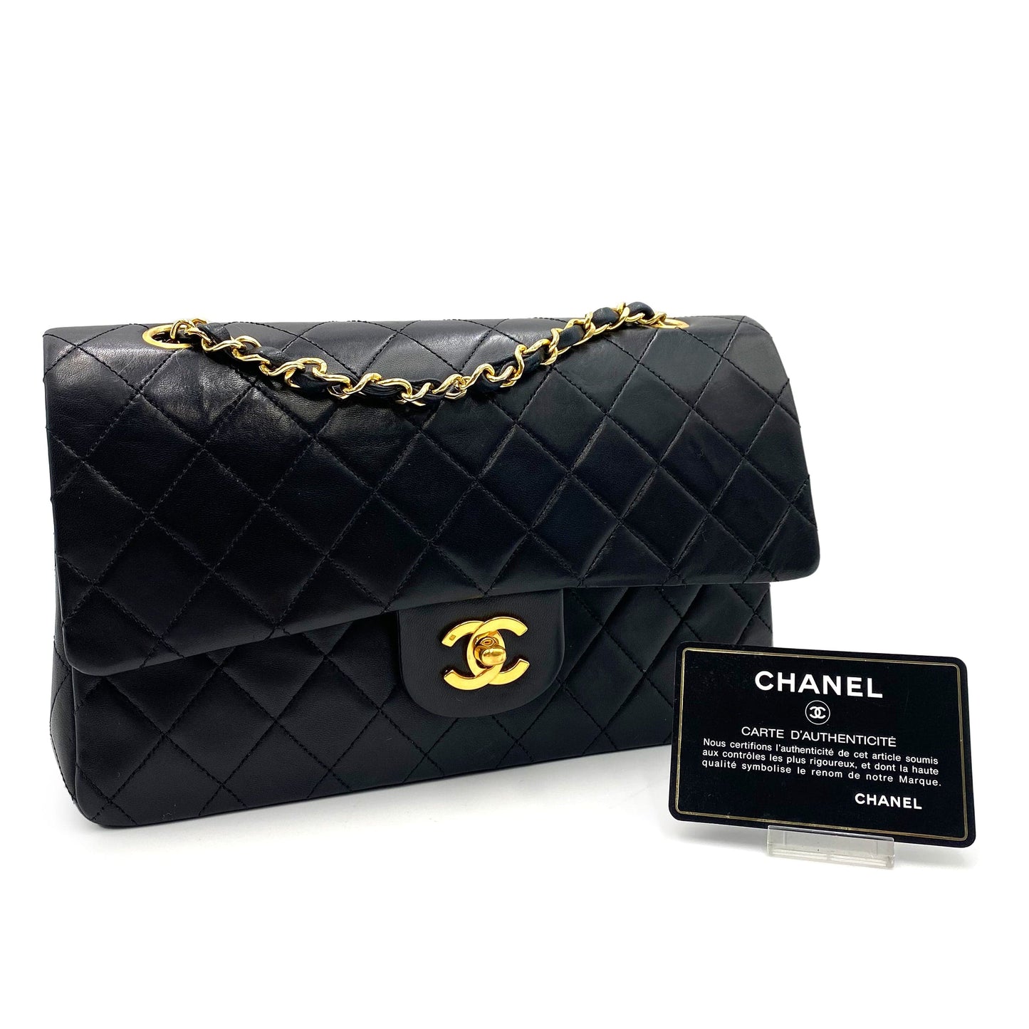 CHANEL VINTAGE CLASSIC FLAP MEDIUM CHAIN SHOULDER BAG BLACK LAMB SKIN 90236748