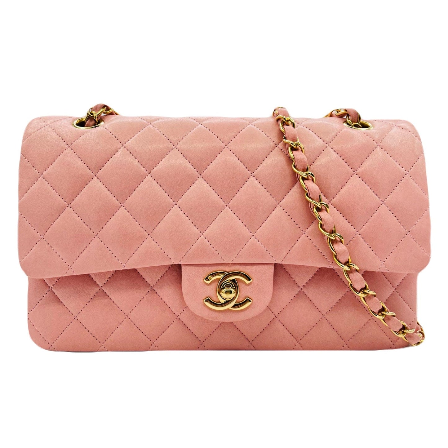 CHANEL VINTAGE CLASSIC FLAP MEDIUM CHAIN SHOULDER BAG PINK LAMB SKIN