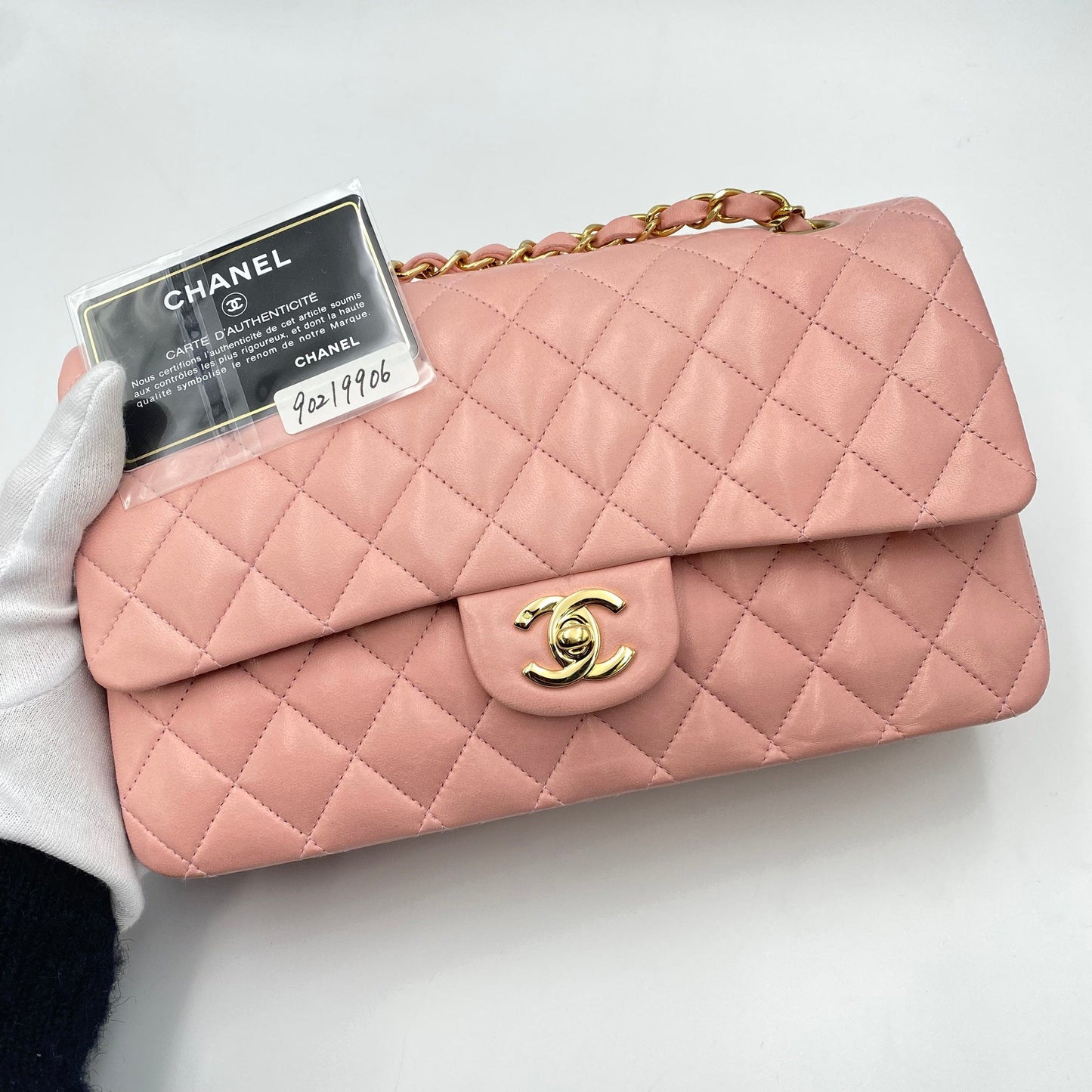 CHANEL VINTAGE CLASSIC FLAP MEDIUM CHAIN SHOULDER BAG PINK LAMB SKIN