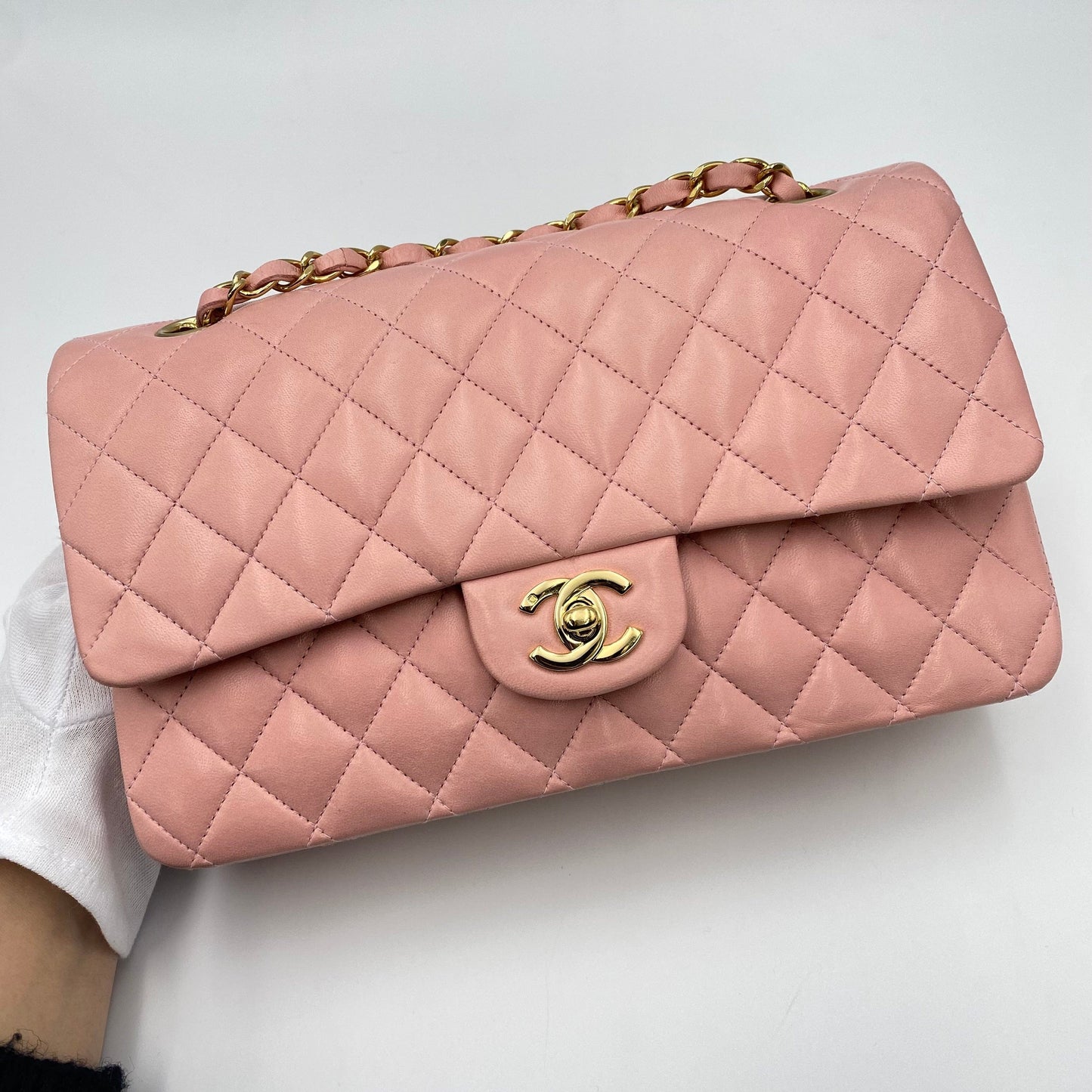 CHANEL VINTAGE CLASSIC FLAP MEDIUM CHAIN SHOULDER BAG PINK LAMB SKIN