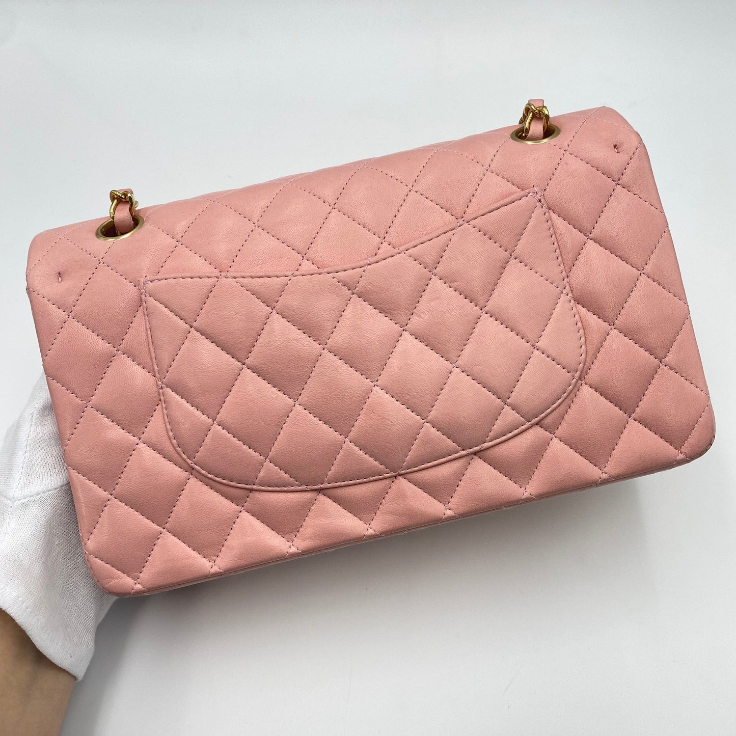 CHANEL VINTAGE CLASSIC FLAP MEDIUM CHAIN SHOULDER BAG PINK LAMB SKIN