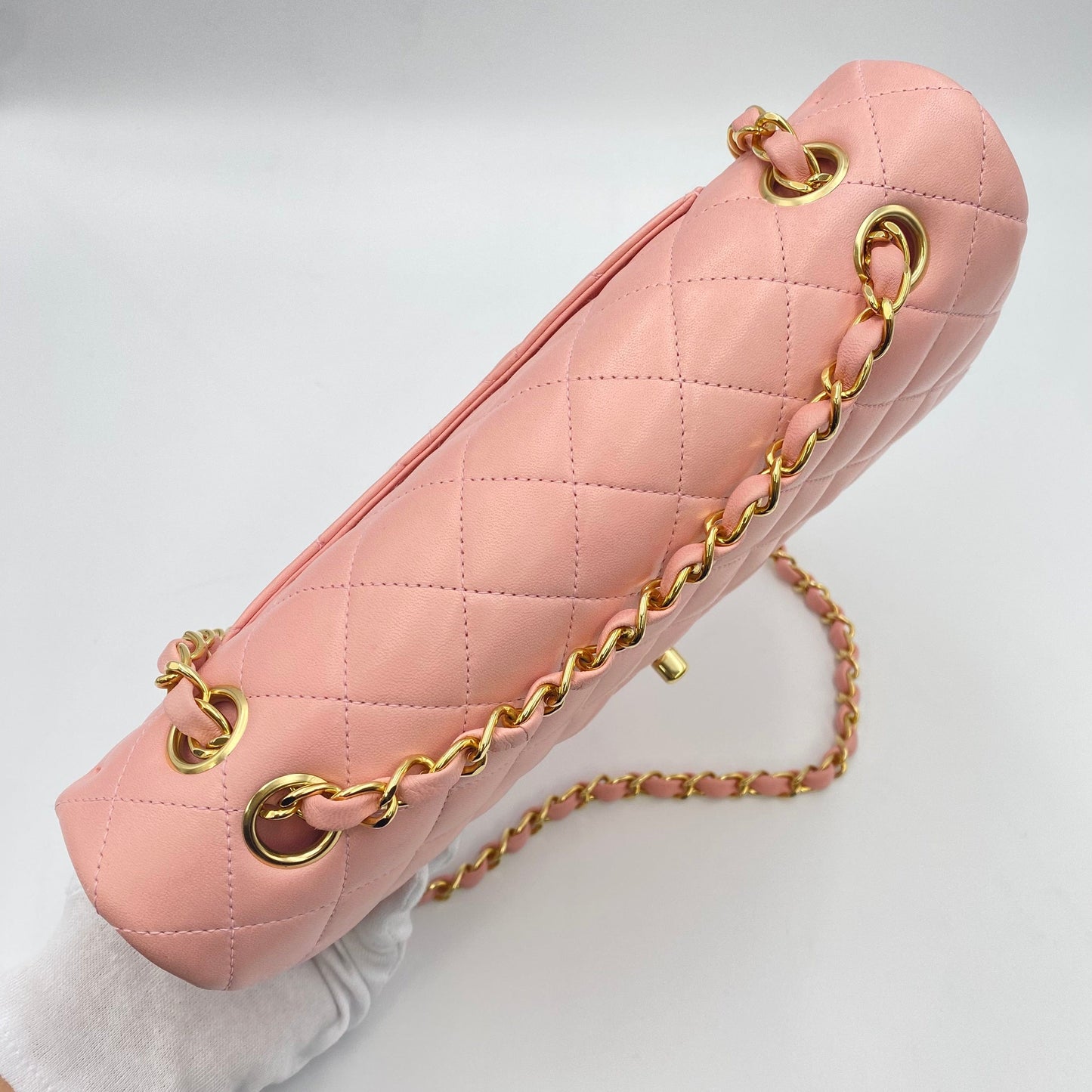 CHANEL VINTAGE CLASSIC FLAP MEDIUM CHAIN SHOULDER BAG PINK LAMB SKIN