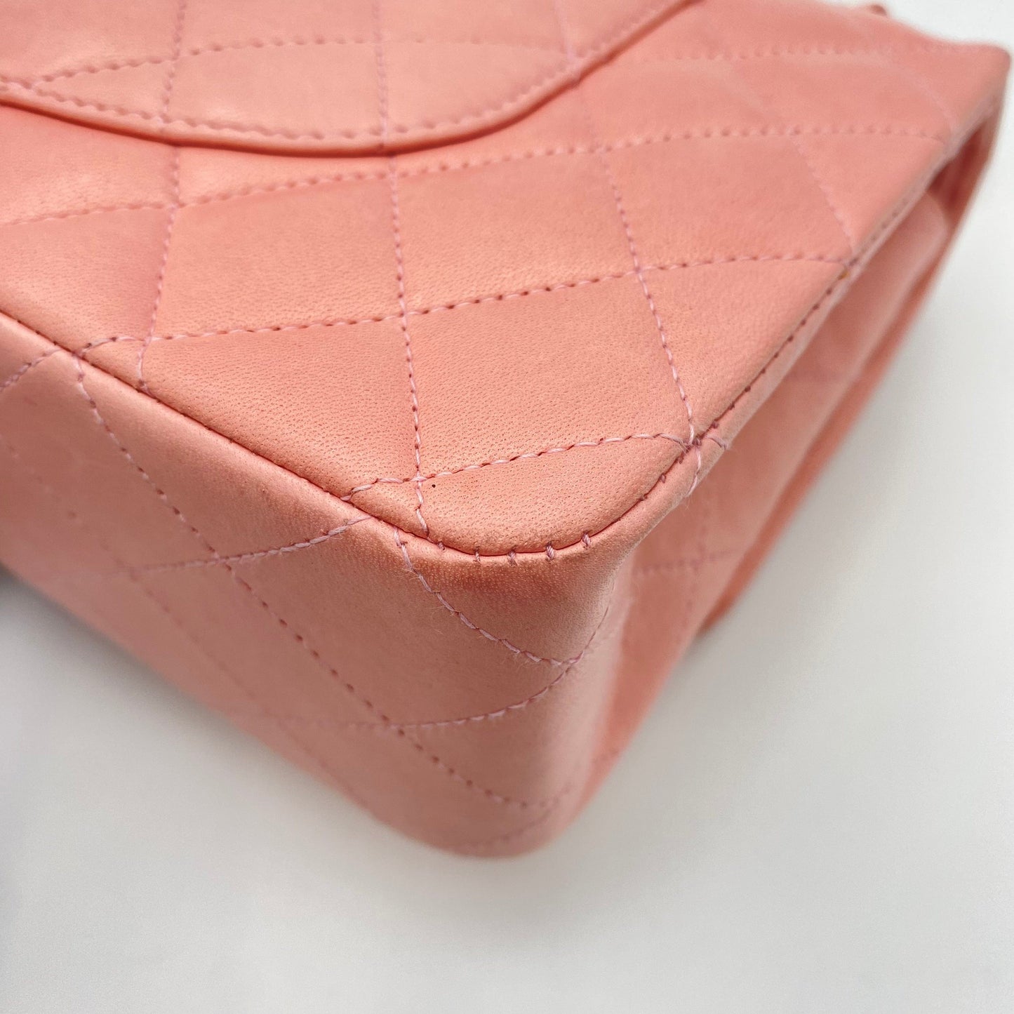 CHANEL VINTAGE CLASSIC FLAP MEDIUM CHAIN SHOULDER BAG PINK LAMB SKIN