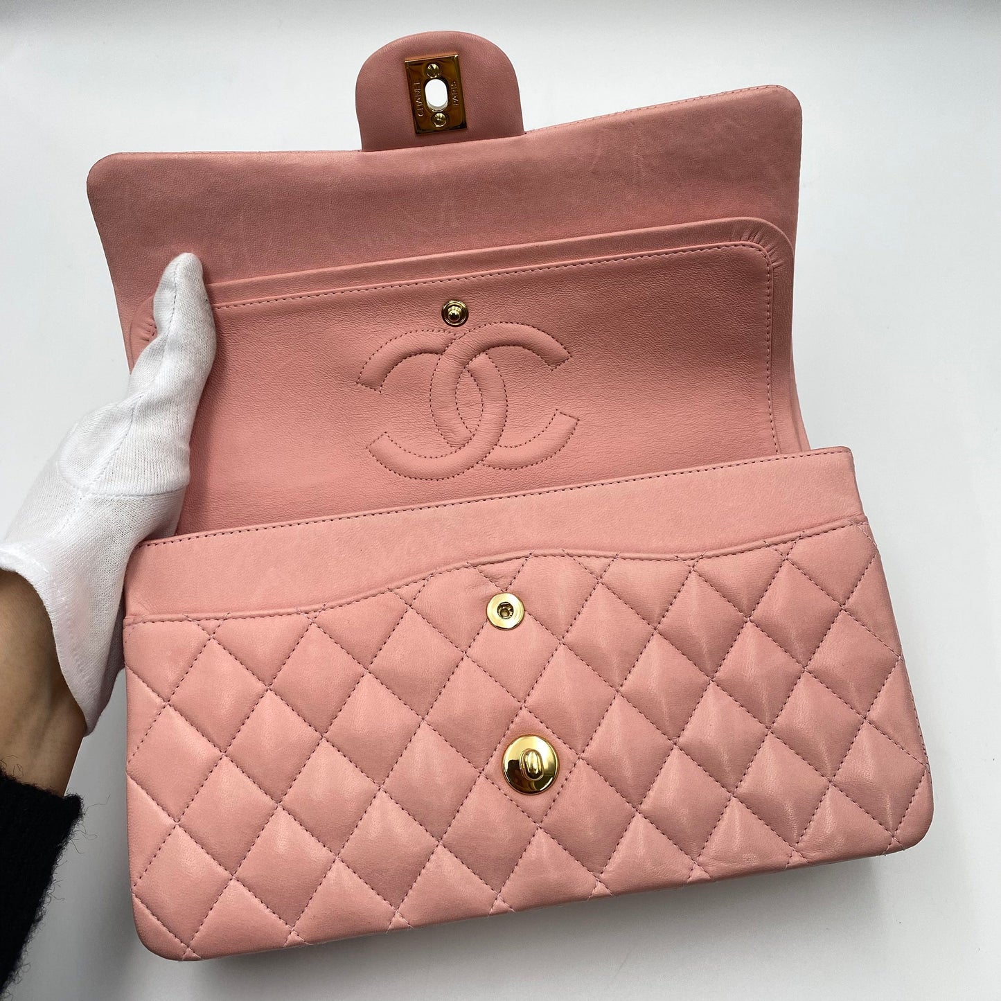 CHANEL VINTAGE CLASSIC FLAP MEDIUM CHAIN SHOULDER BAG PINK LAMB SKIN