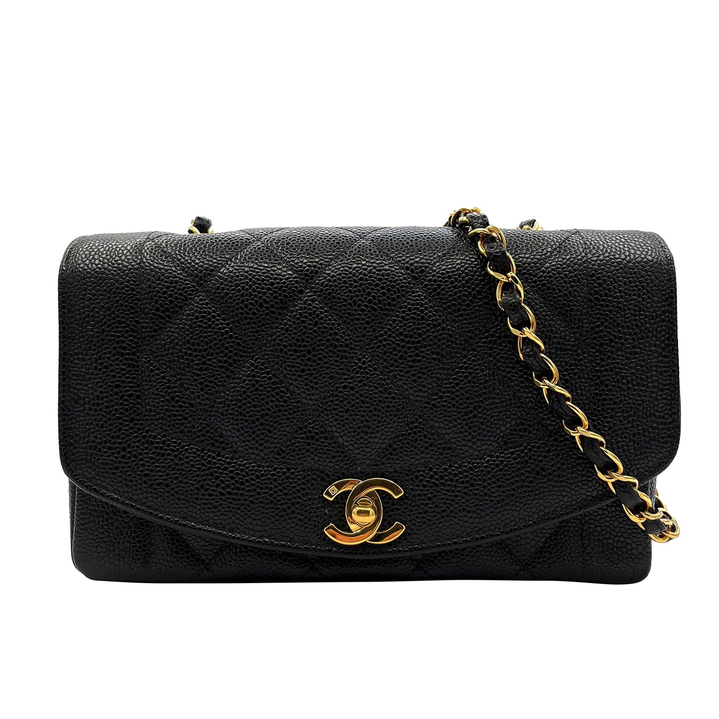 CHANEL VINTAGE DIANA SMALL CHAIN SHOULDER BAG BLACK CAVIAR SKIN 90219632