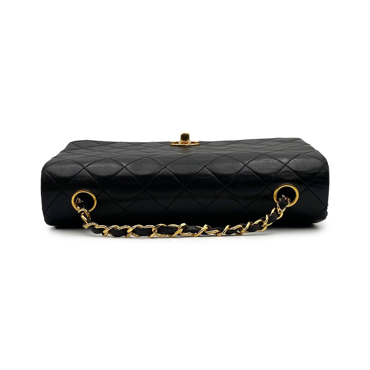 CHANEL VINTAGE FULL FLAP CHAIN SHOULDER BAG BLACK LAMB SKIN 90225670