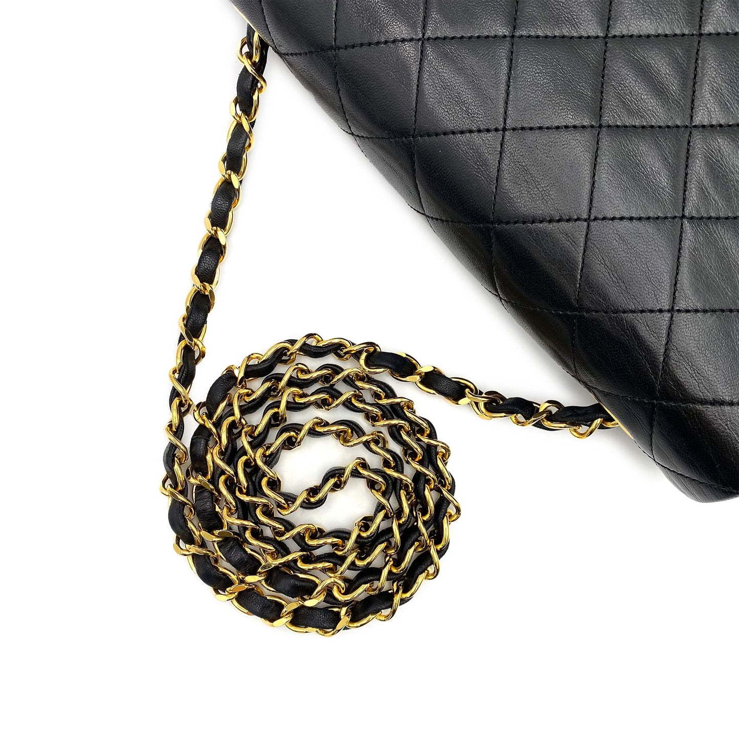 CHANEL VINTAGE FULL FLAP CHAIN SHOULDER BAG BLACK LAMB SKIN 90225670