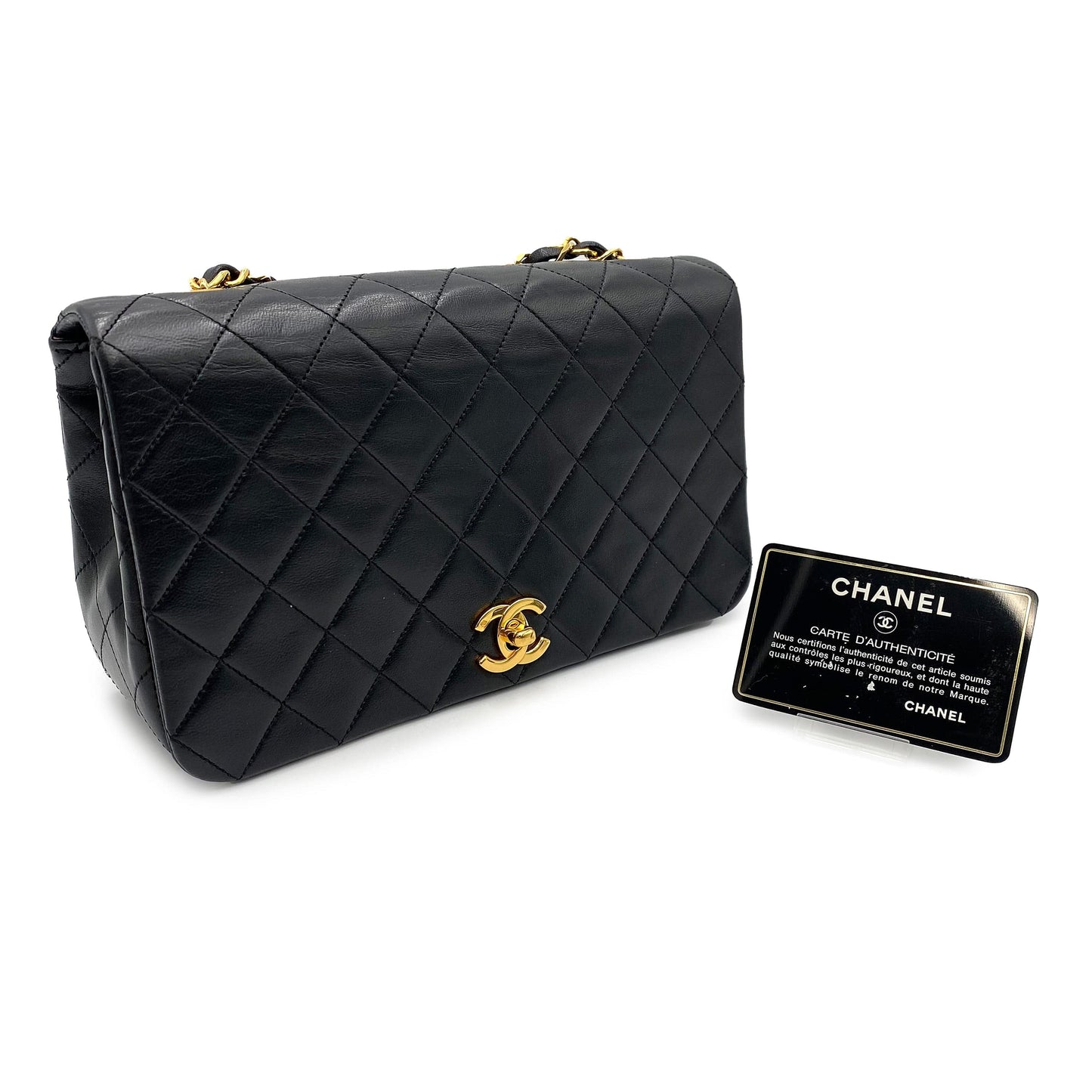 CHANEL VINTAGE FULL FLAP CHAIN SHOULDER BAG BLACK LAMB SKIN 90225670