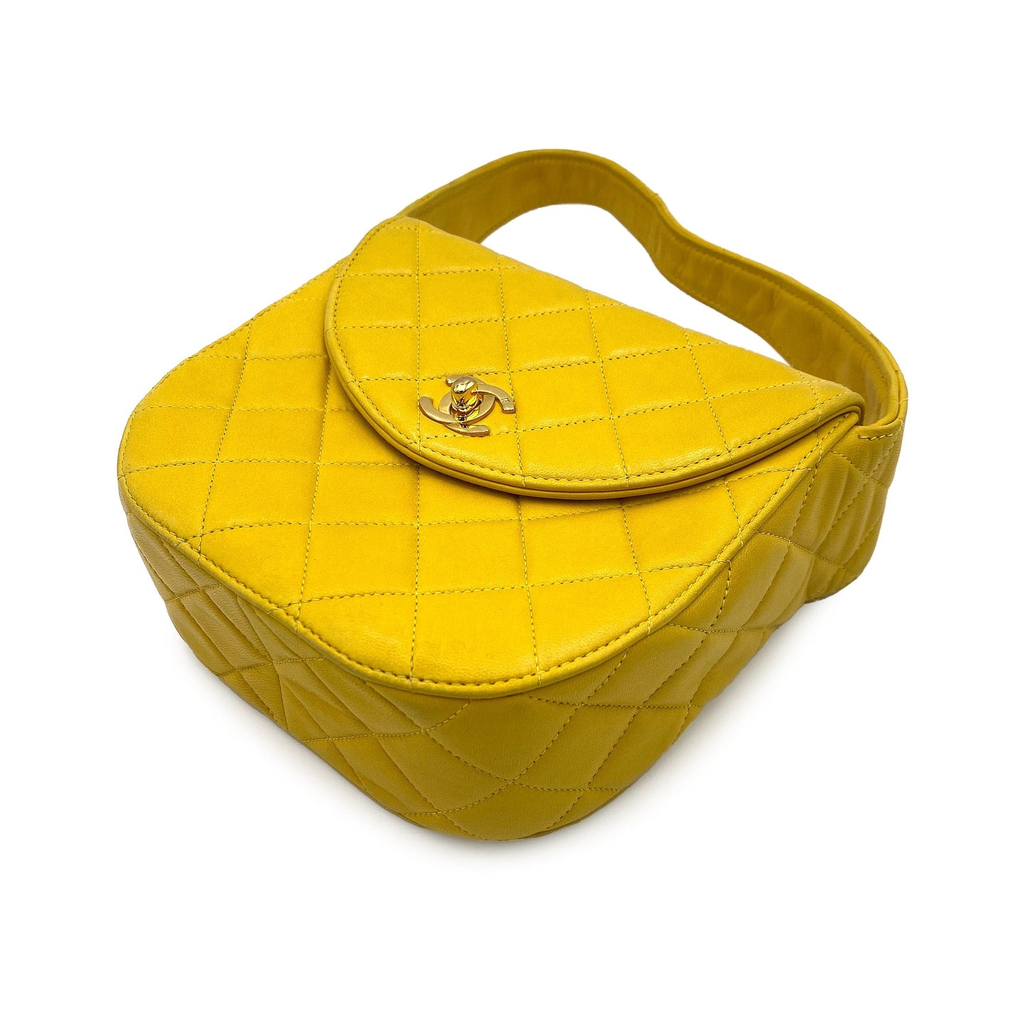 CHANEL VINTAGE MATELASSE SHOULDER BAG YELLOW LAMB SKIN 90227445
