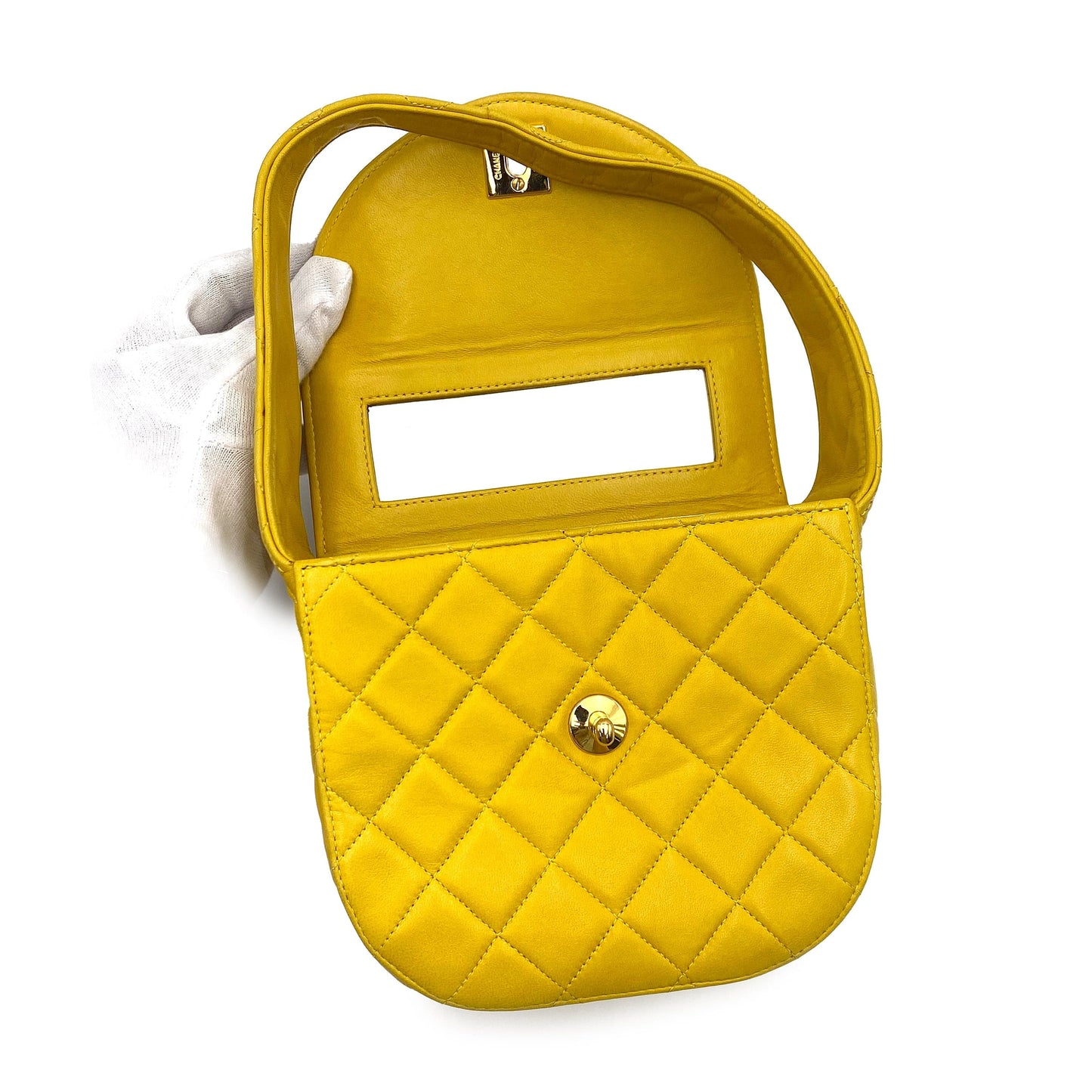 CHANEL VINTAGE MATELASSE SHOULDER BAG YELLOW LAMB SKIN 90227445