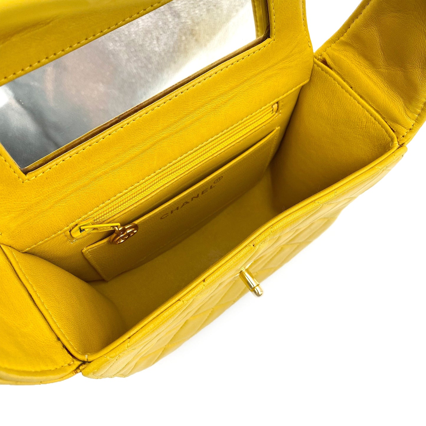 CHANEL VINTAGE MATELASSE SHOULDER BAG YELLOW LAMB SKIN 90227445
