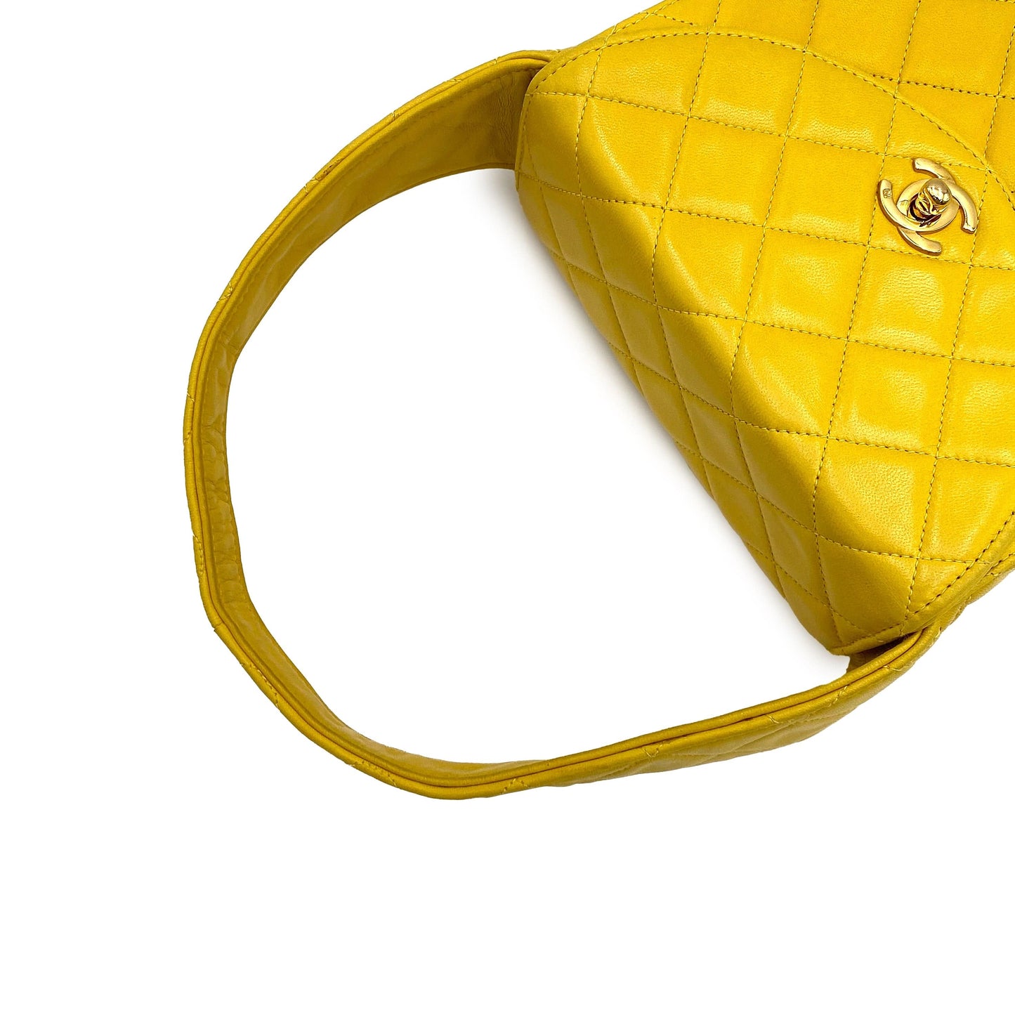CHANEL VINTAGE MATELASSE SHOULDER BAG YELLOW LAMB SKIN 90227445