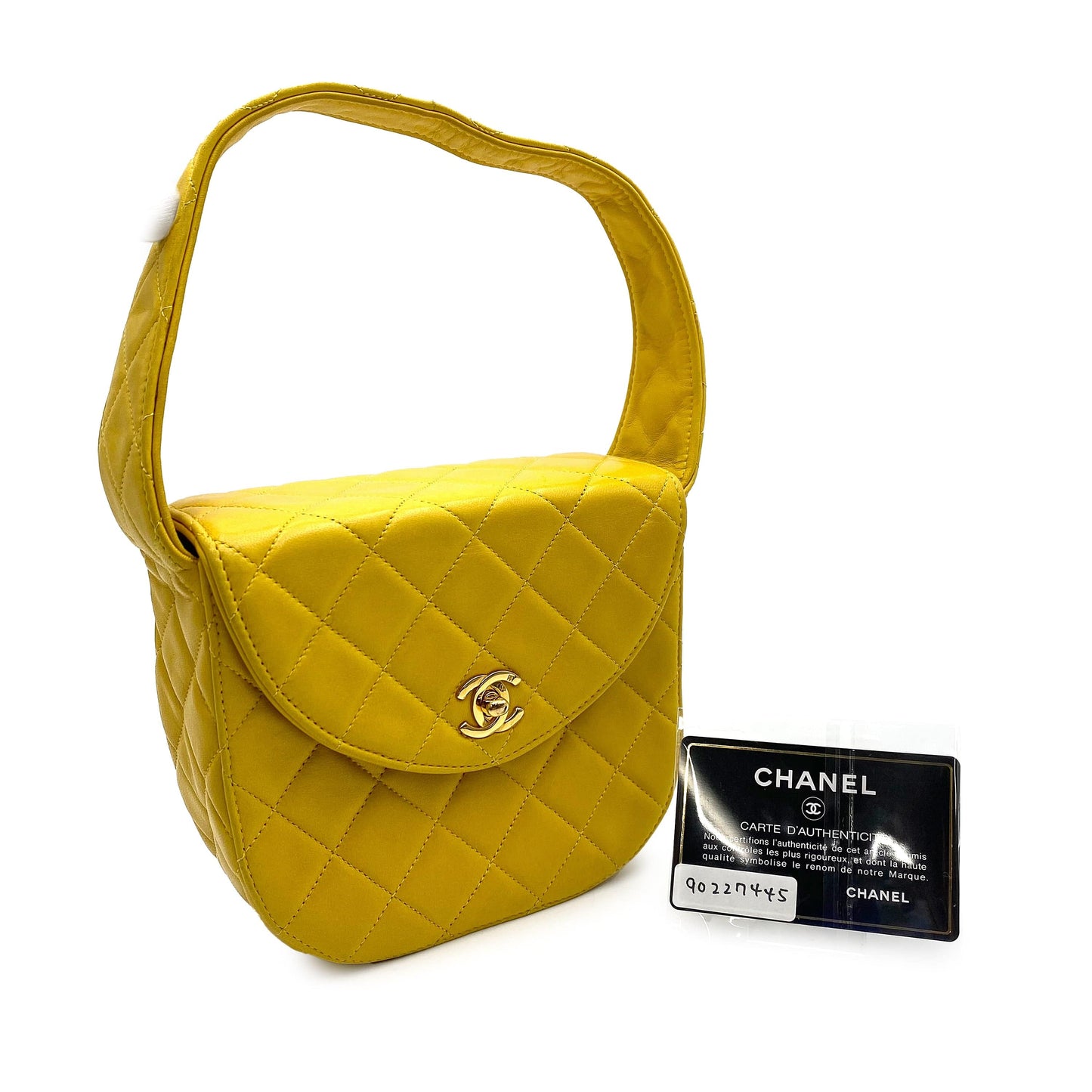 CHANEL VINTAGE MATELASSE SHOULDER BAG YELLOW LAMB SKIN 90227445
