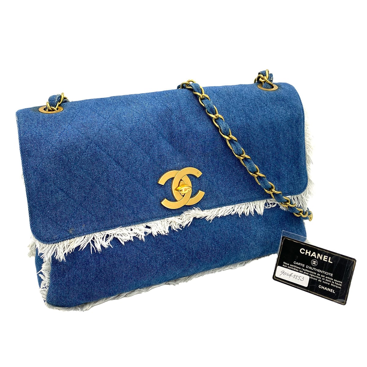CHANEL VINTAGE MAXI MATELASSE 34 CHAIN SHOULDER BAG BLUE DENIM 90245553