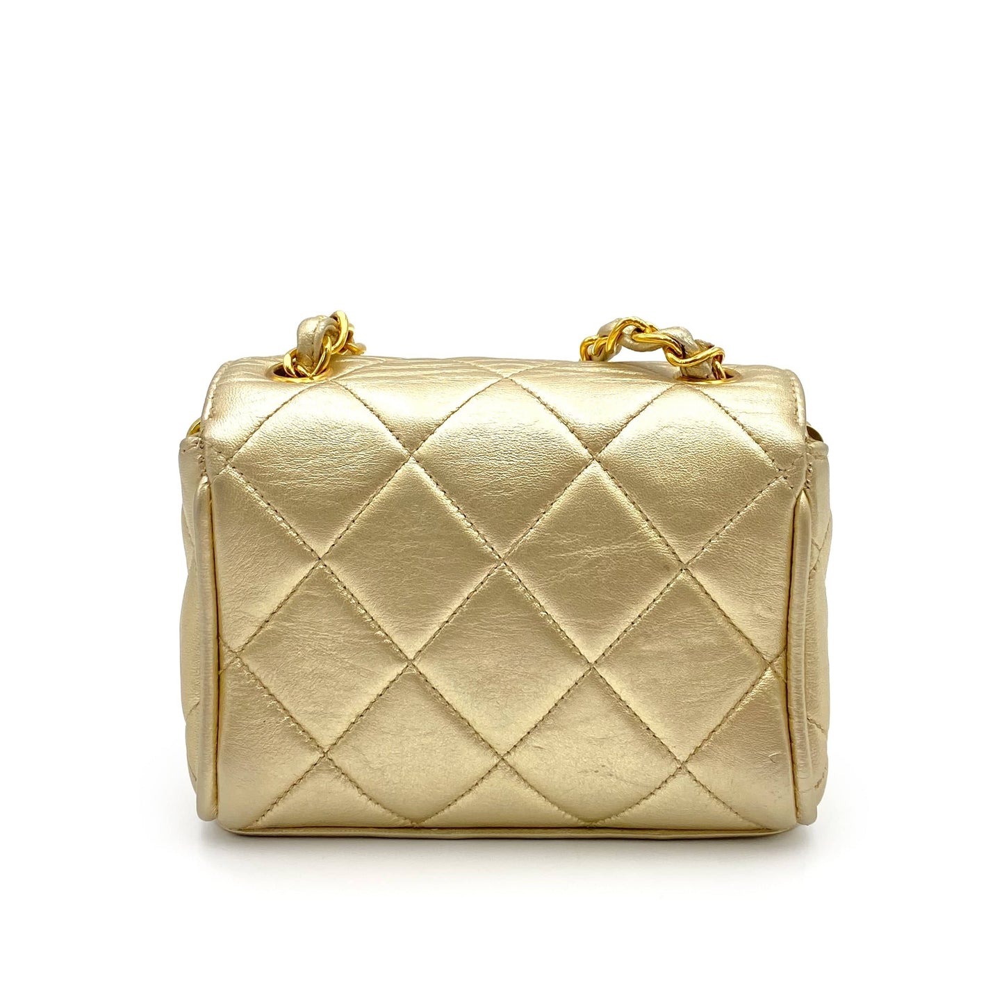 CHANEL VINTAGE MINI MATELASSE CHAIN SHOULDER BAG GOLD LAMB SKIN 90234531