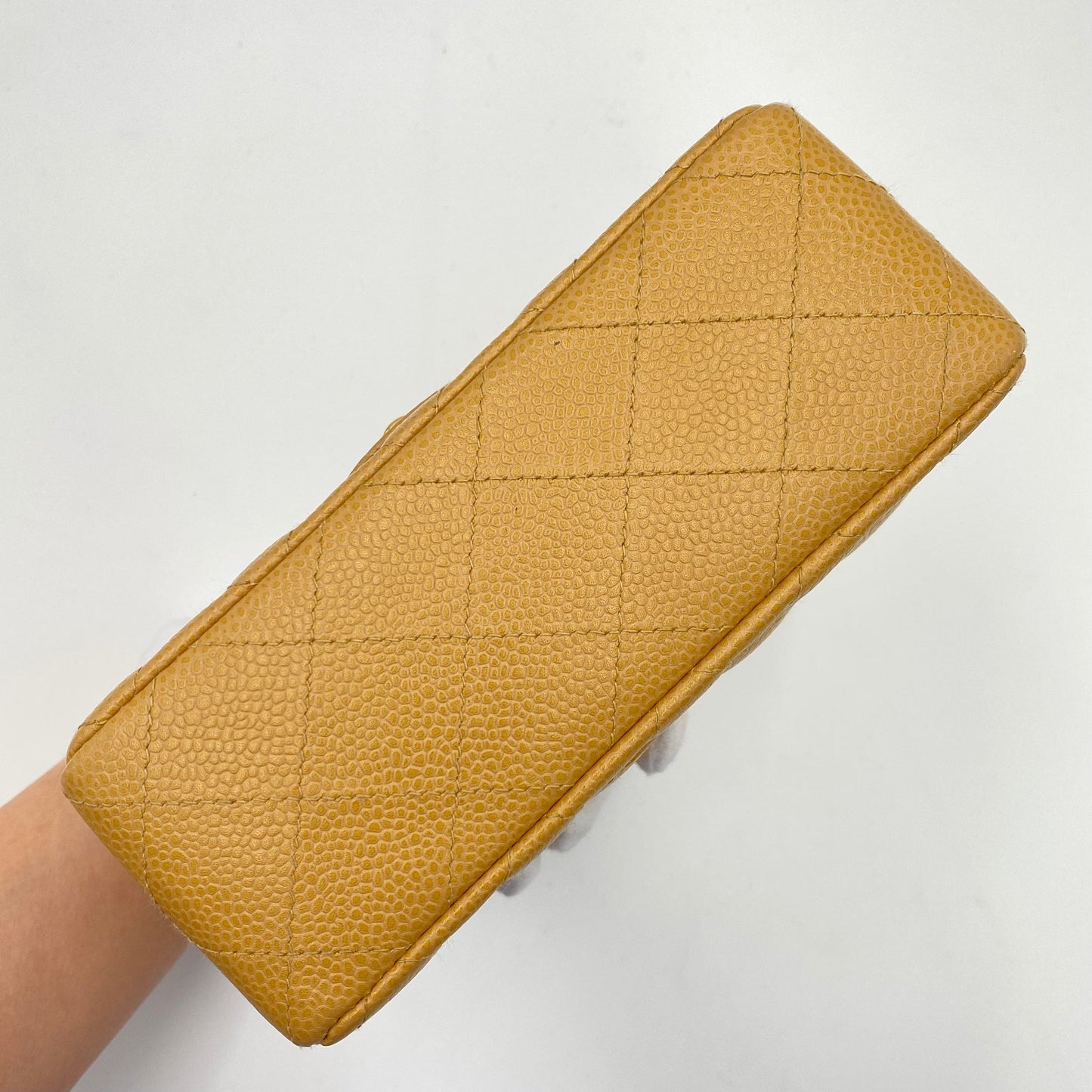 CHANEL VINTAGE MINI SQUARE 17 CHAIN SHOULDER BAG BEIGE CAVIR SKIN 90220262