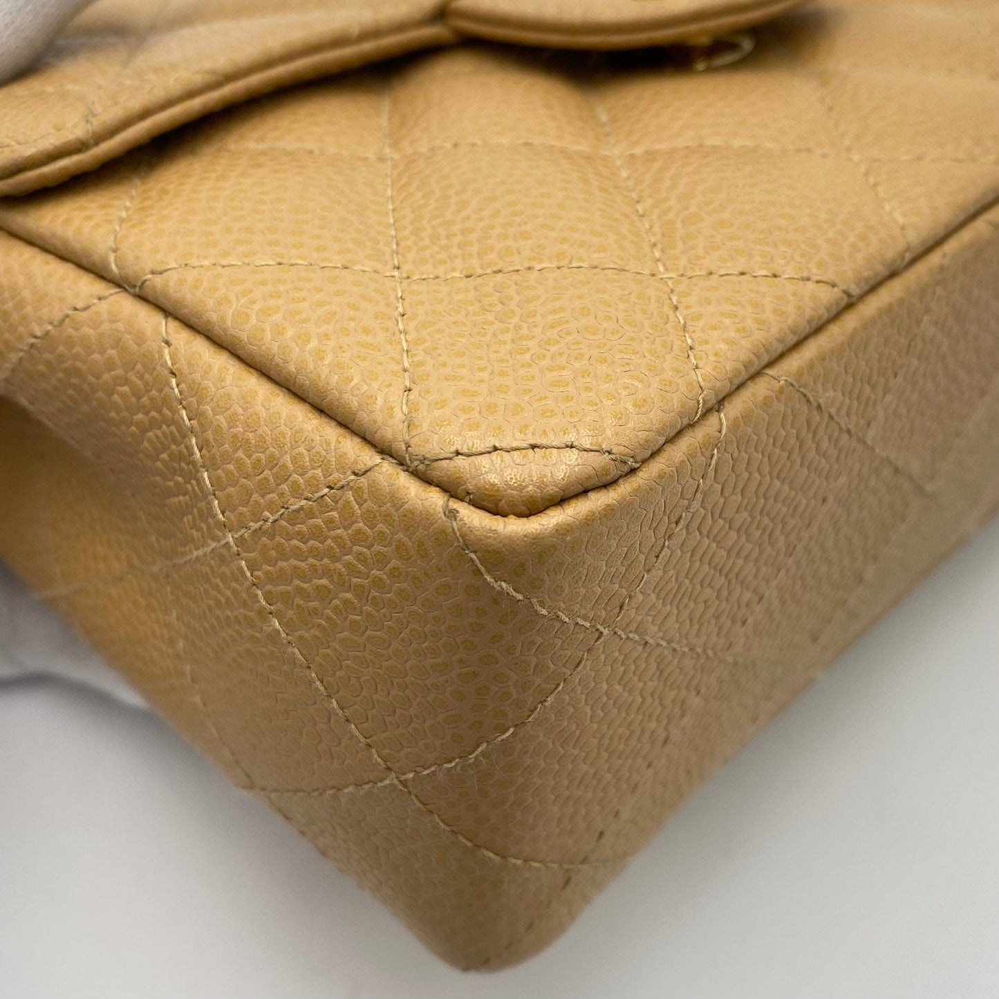 CHANEL VINTAGE MINI SQUARE 17 CHAIN SHOULDER BAG BEIGE CAVIR SKIN 90220262