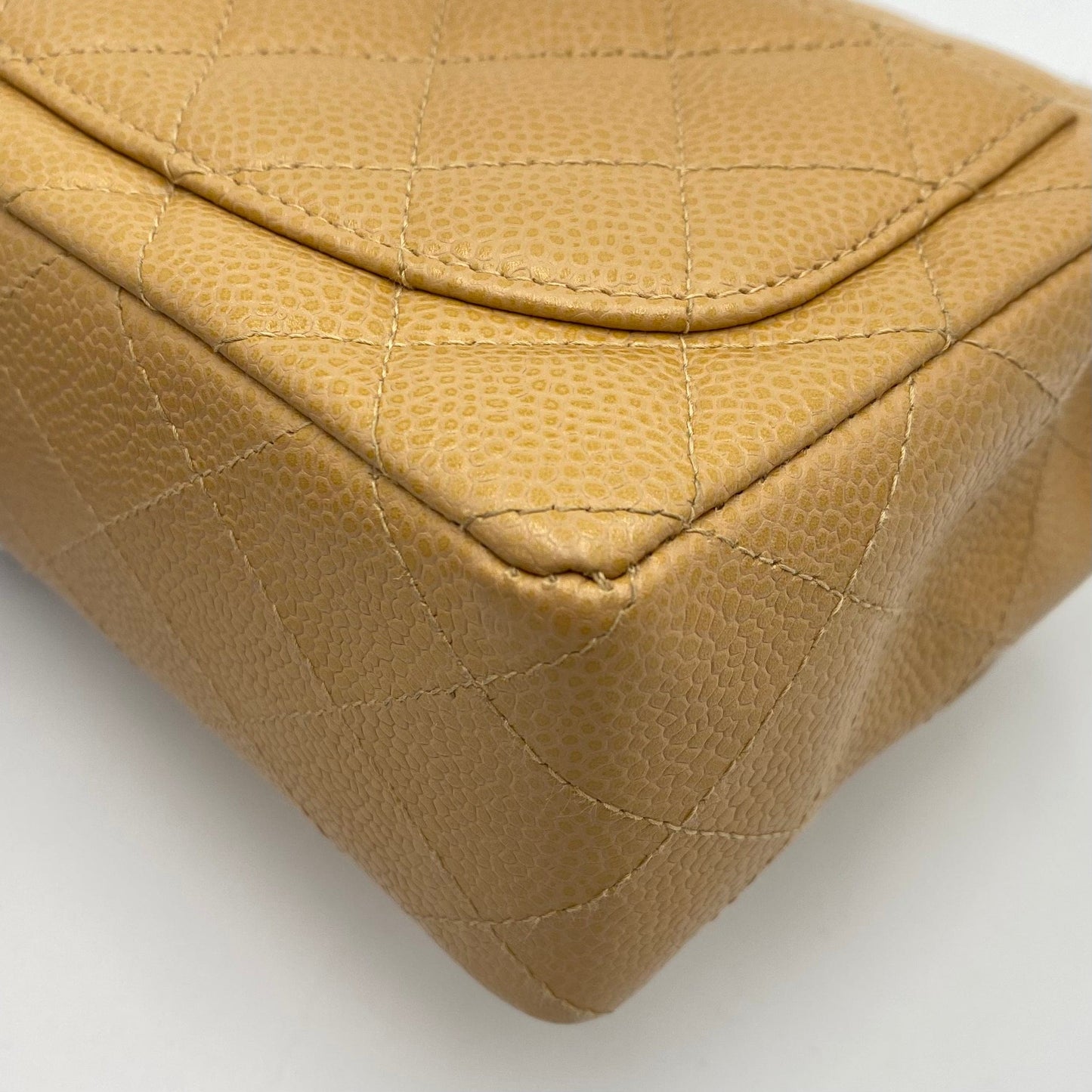 CHANEL VINTAGE MINI SQUARE 17 CHAIN SHOULDER BAG BEIGE CAVIR SKIN 90220262