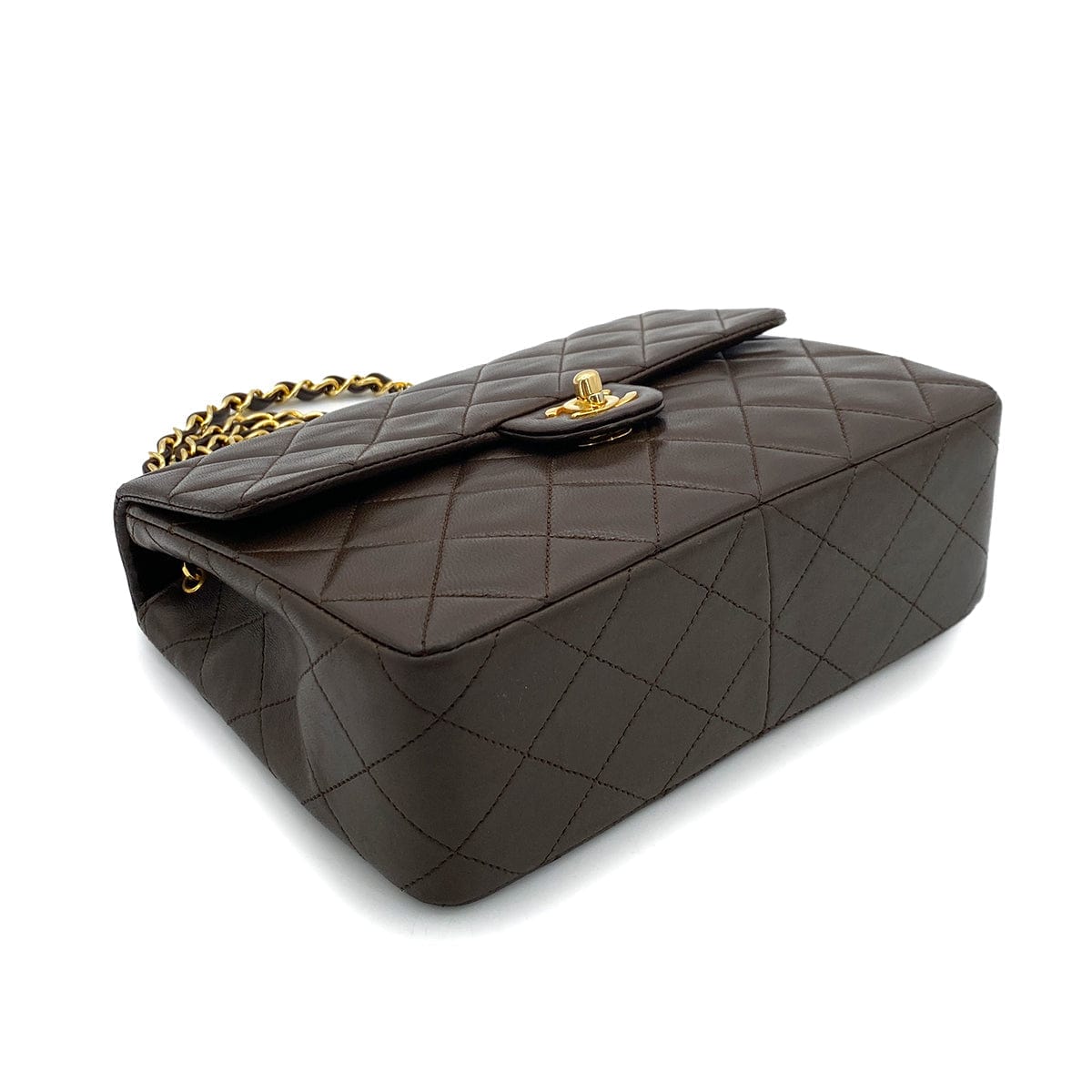 CHANEL VINTAGE MINI SQUARE 20 CHAIN SHOULDER BAG BROWN LAMB SKIN 90254629