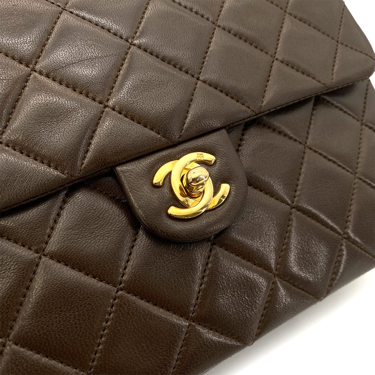 CHANEL VINTAGE MINI SQUARE 20 CHAIN SHOULDER BAG BROWN LAMB SKIN 90254629