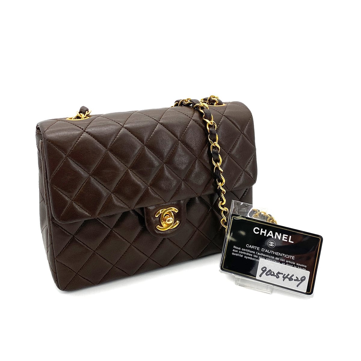 CHANEL VINTAGE MINI SQUARE 20 CHAIN SHOULDER BAG BROWN LAMB SKIN 90254629