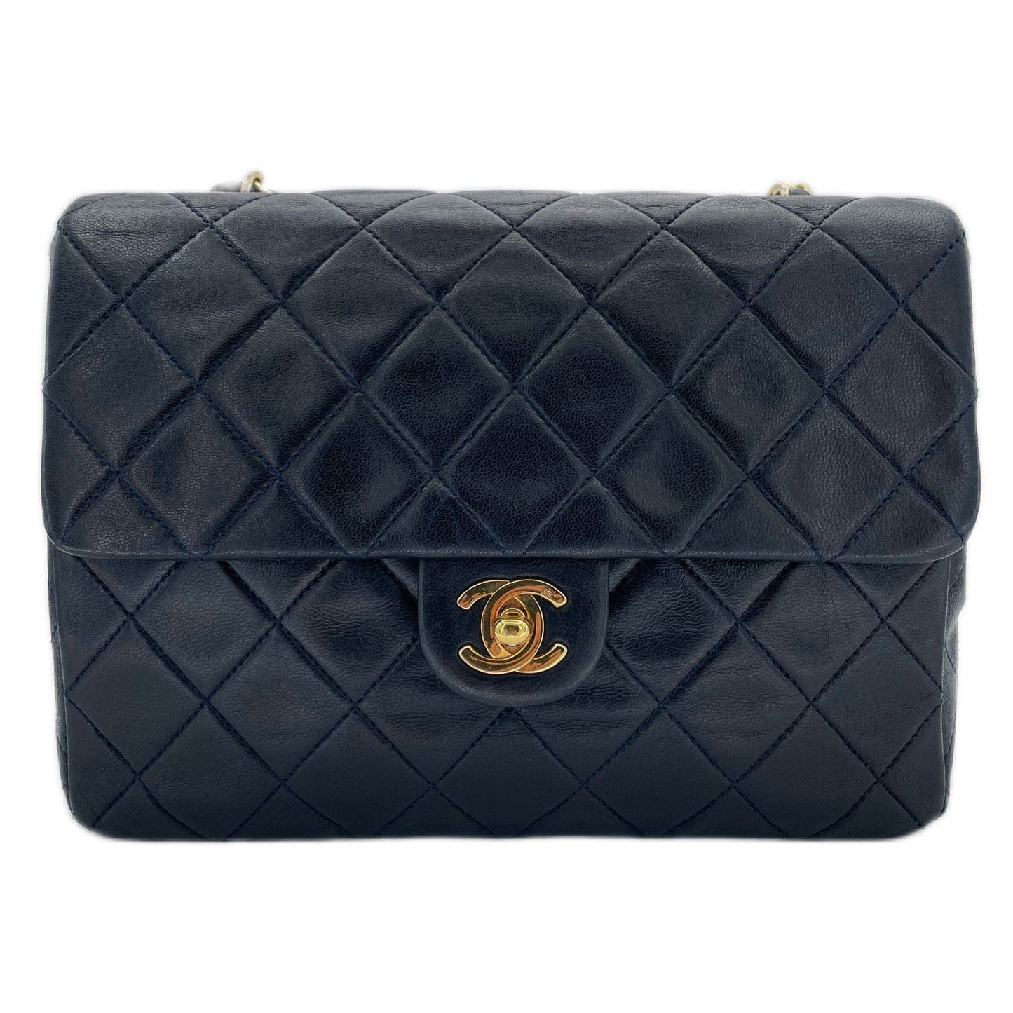 CHANEL VINTAGE MINI SQUARE 20 CHAIN SHOULDER NAVY LAMB SKIN 90162392