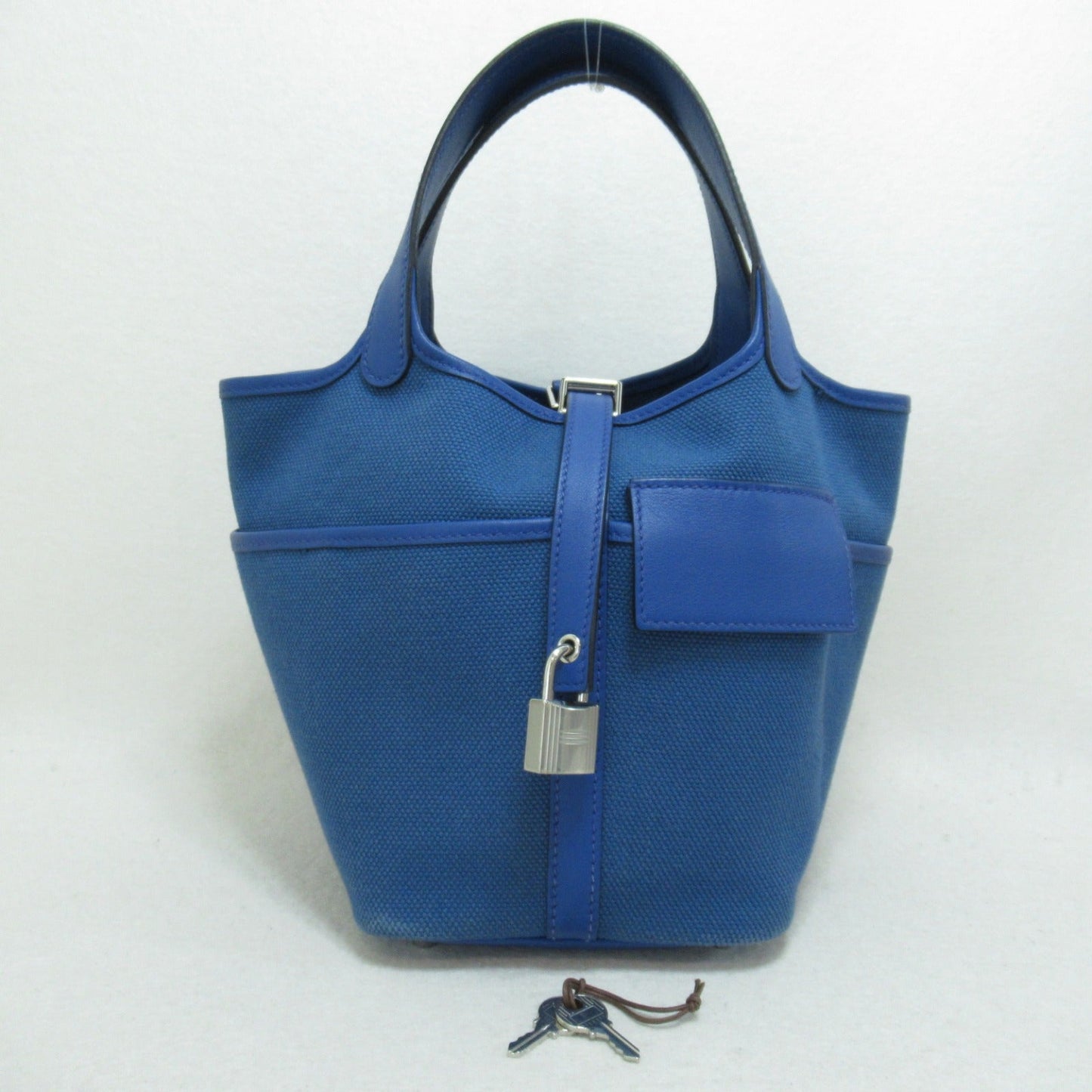 Hermes Picotin Lock Car Goat PM Blue Tote Bag Bag Leather Linen Tote Bag Blue