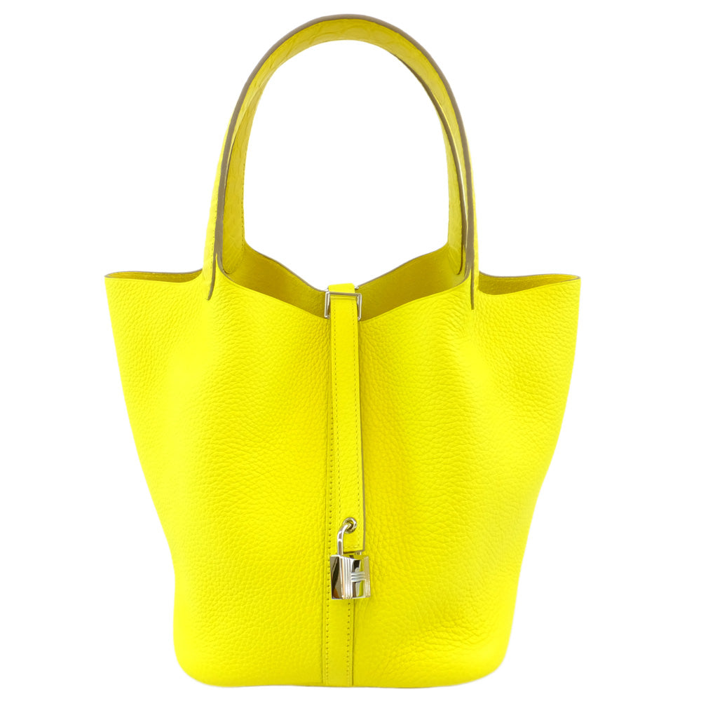 HERMES Hermes Picotin Lock MM Handbag Lime Yellow Silver G Clemence U Shapes Manufactured 2022 Cadena