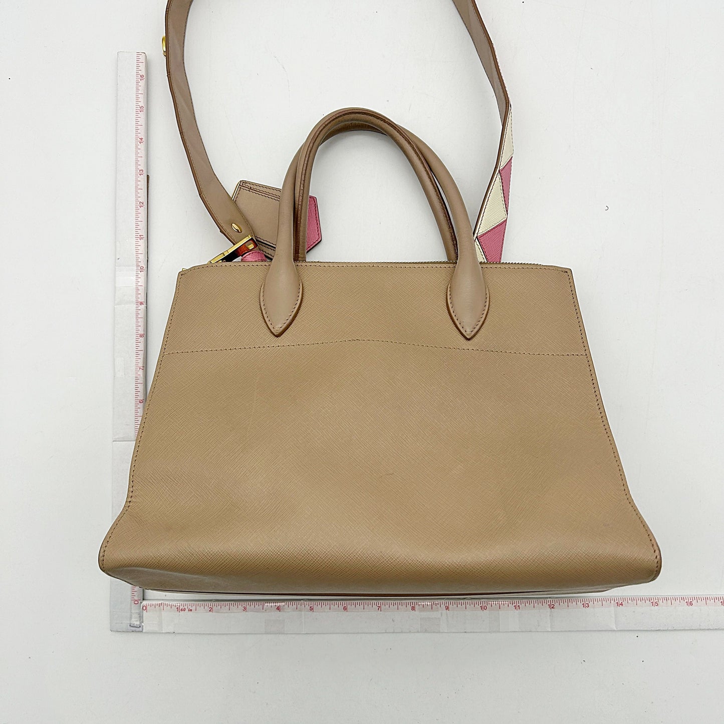 Prada 2017 Medium Saffiano Greca Paradigm Tote - Brown Satchels, Handbags LA15439