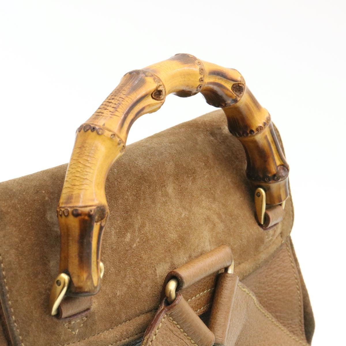 GUCCI Bamboo Backpack Suede Brown ds086