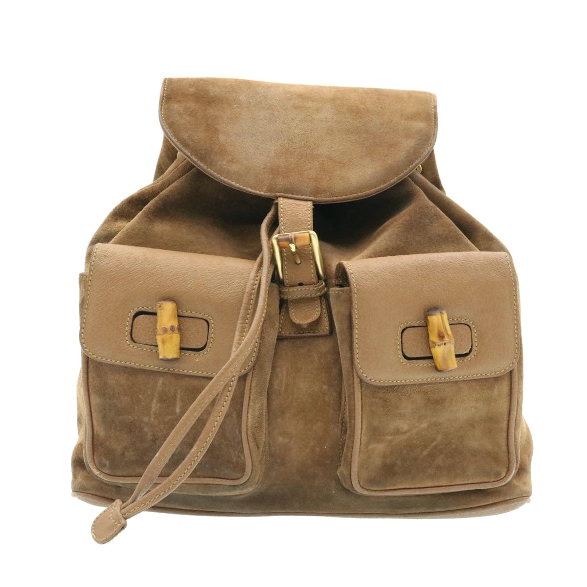 GUCCI Bamboo Backpack Suede Brown ds086