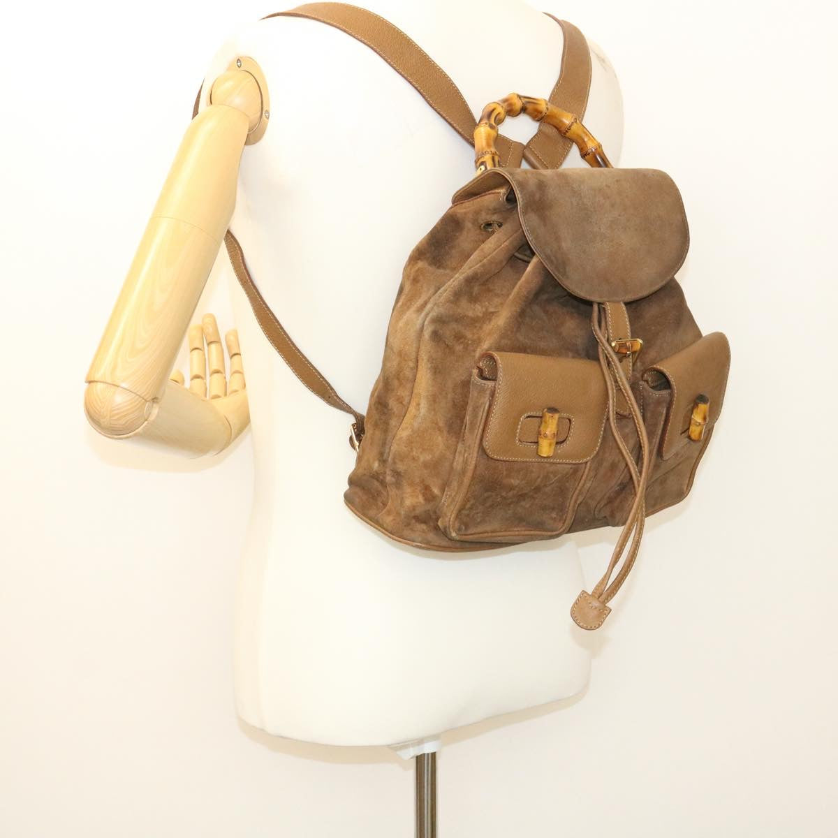 GUCCI Bamboo Backpack Suede Brown ds086