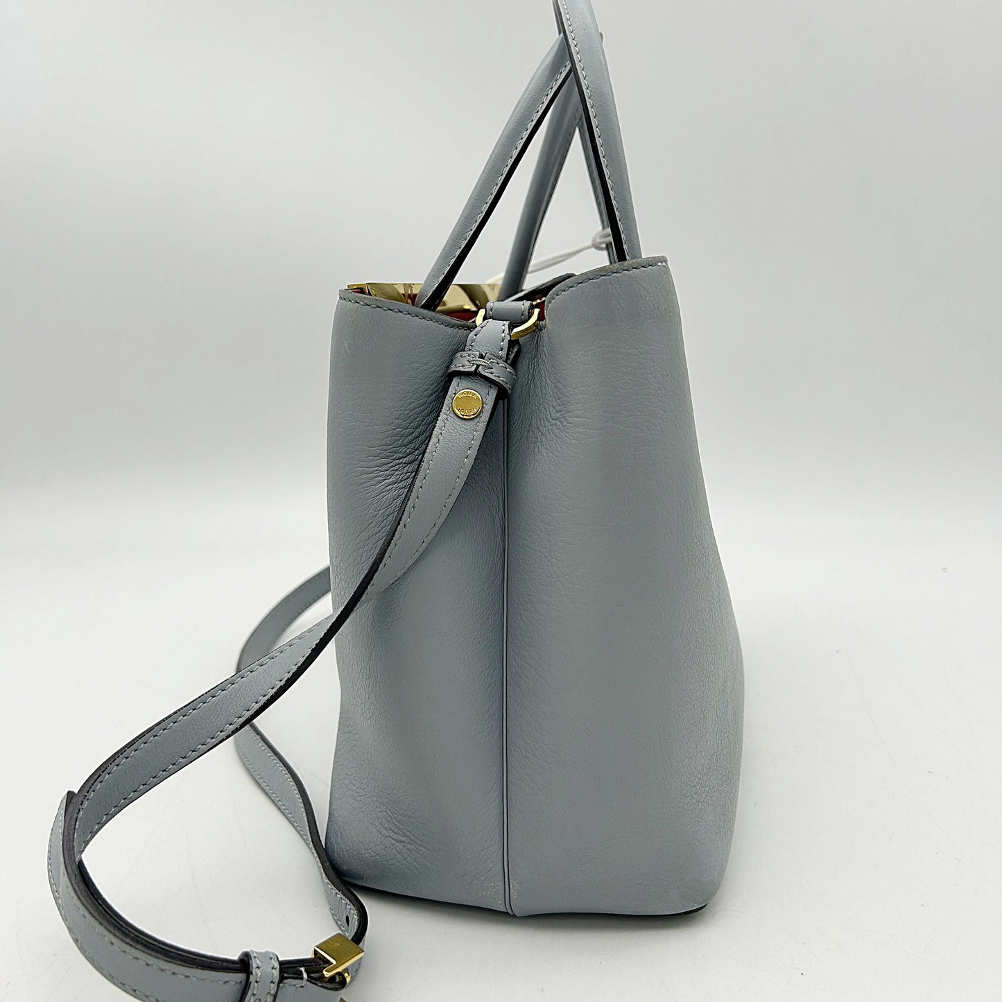 FENDI Vitello Dolce Century Petite 2Jours Tote Blue Red LA11451