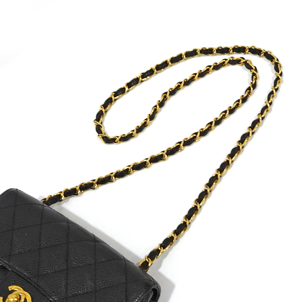 CHANEL Mini Matras A01115 Chain Shoulder Bag Caviar S Turnlock Black