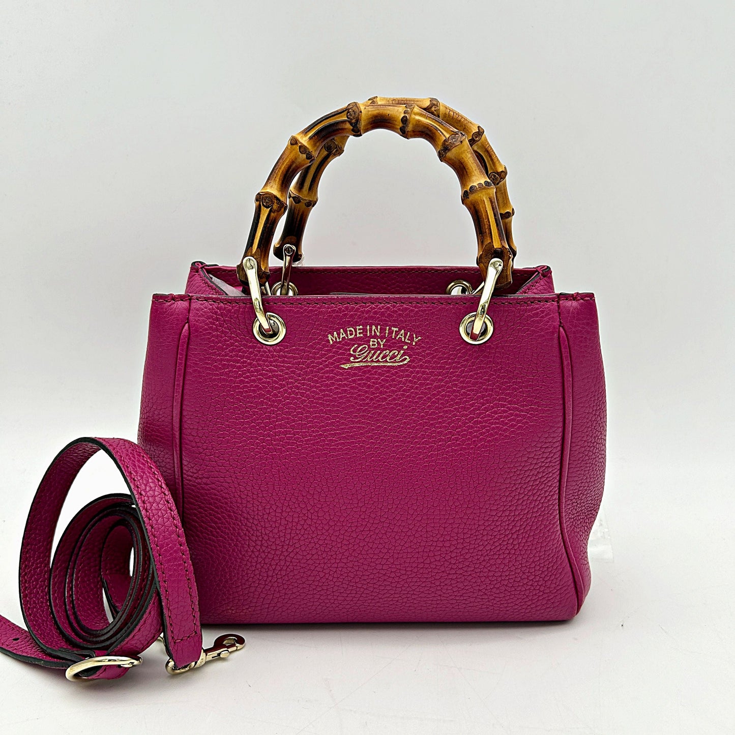 GUCCI Calfskin Mini Bamboo Shopper Tote Bright Bougainville LA9579