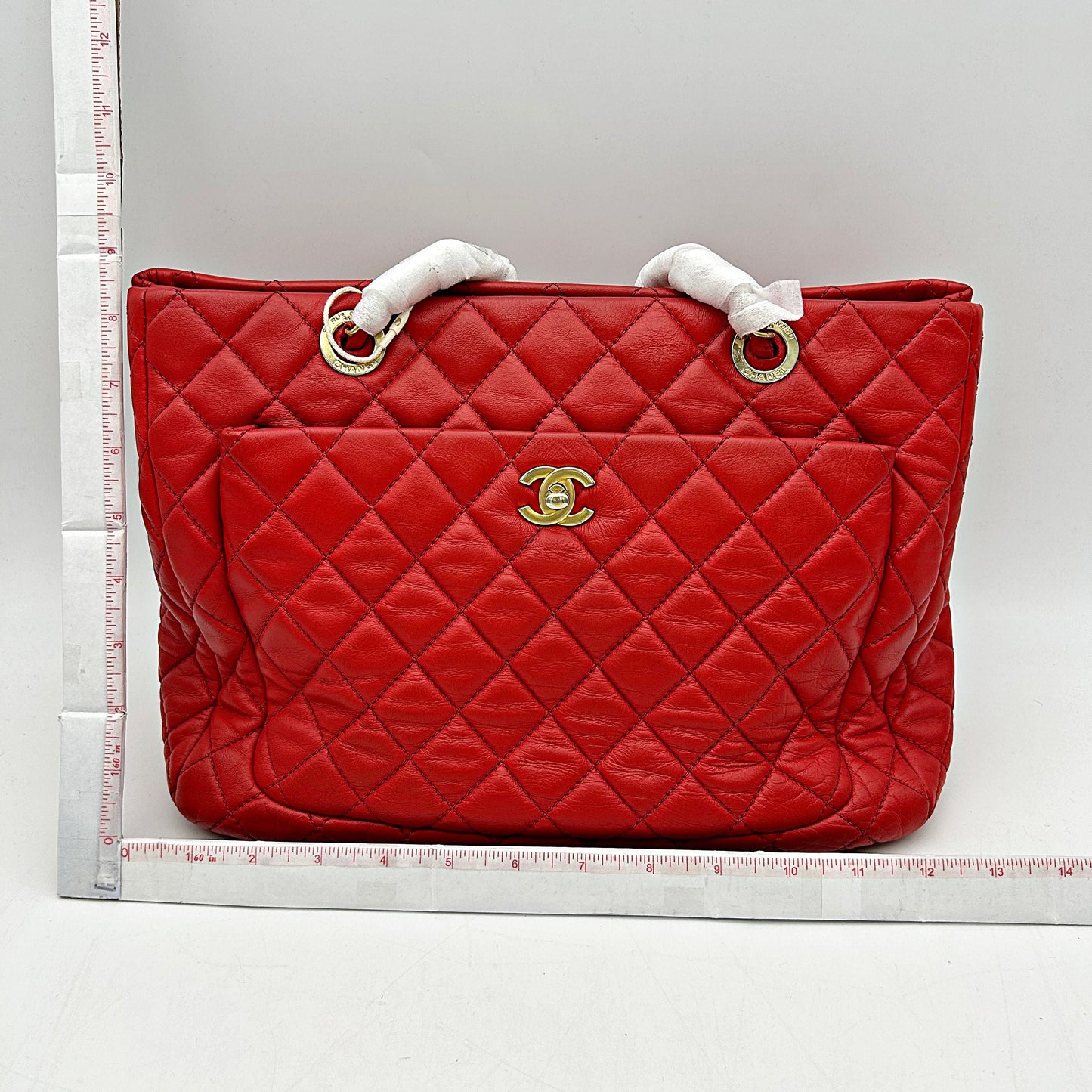 Chanel Red Quilted Lambskin Leather Shopping Tote Bag CN25042508