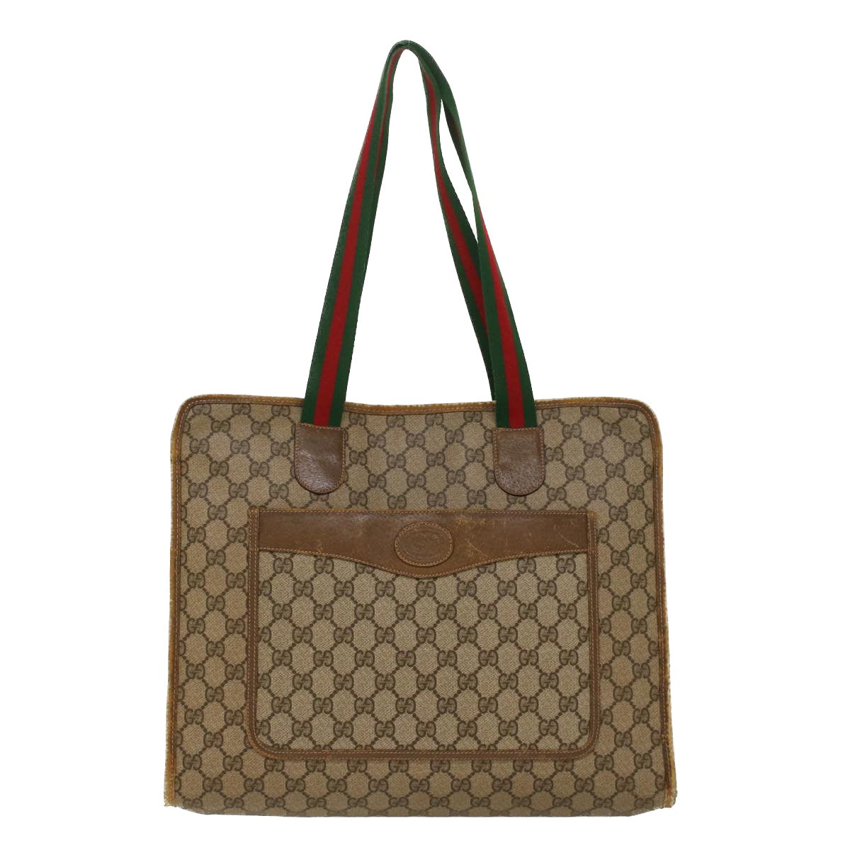 GUCCI GG Canvas Web Sherry Line Tote Bag Beige Red Green 89.02.997 ep1045