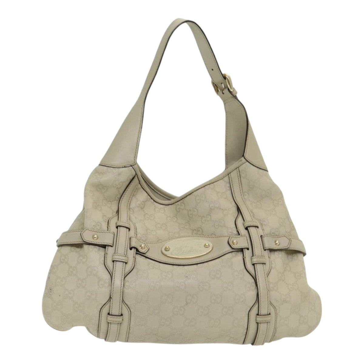 GUCCI ssima GG Shoulder Bag Leather Beige Auth ep5109