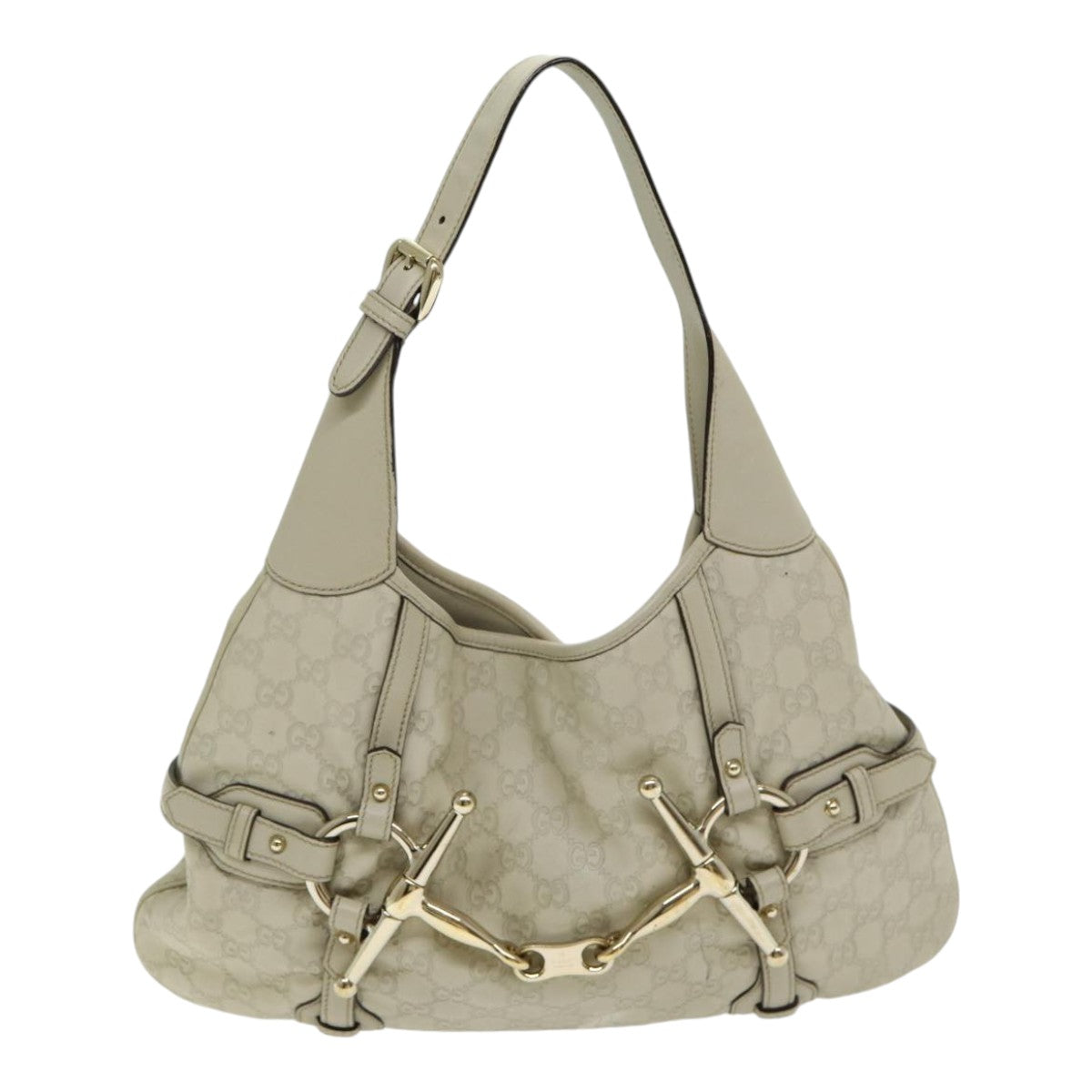 GUCCI ssima GG Shoulder Bag Leather Beige Auth ep5109