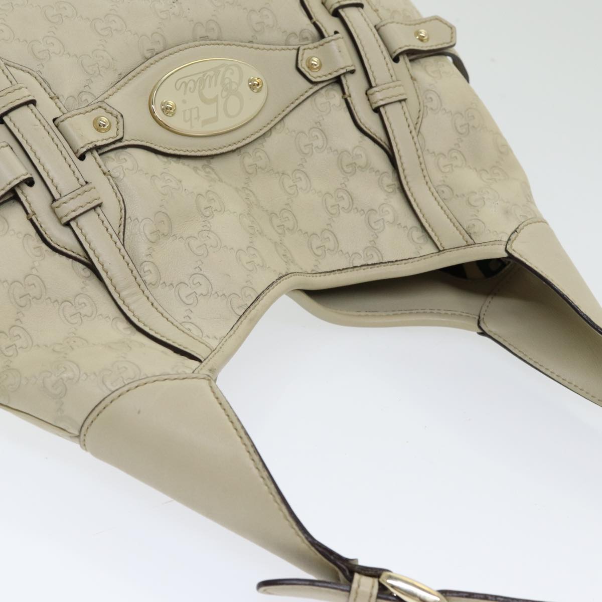 GUCCI ssima GG Shoulder Bag Leather Beige Auth ep5109