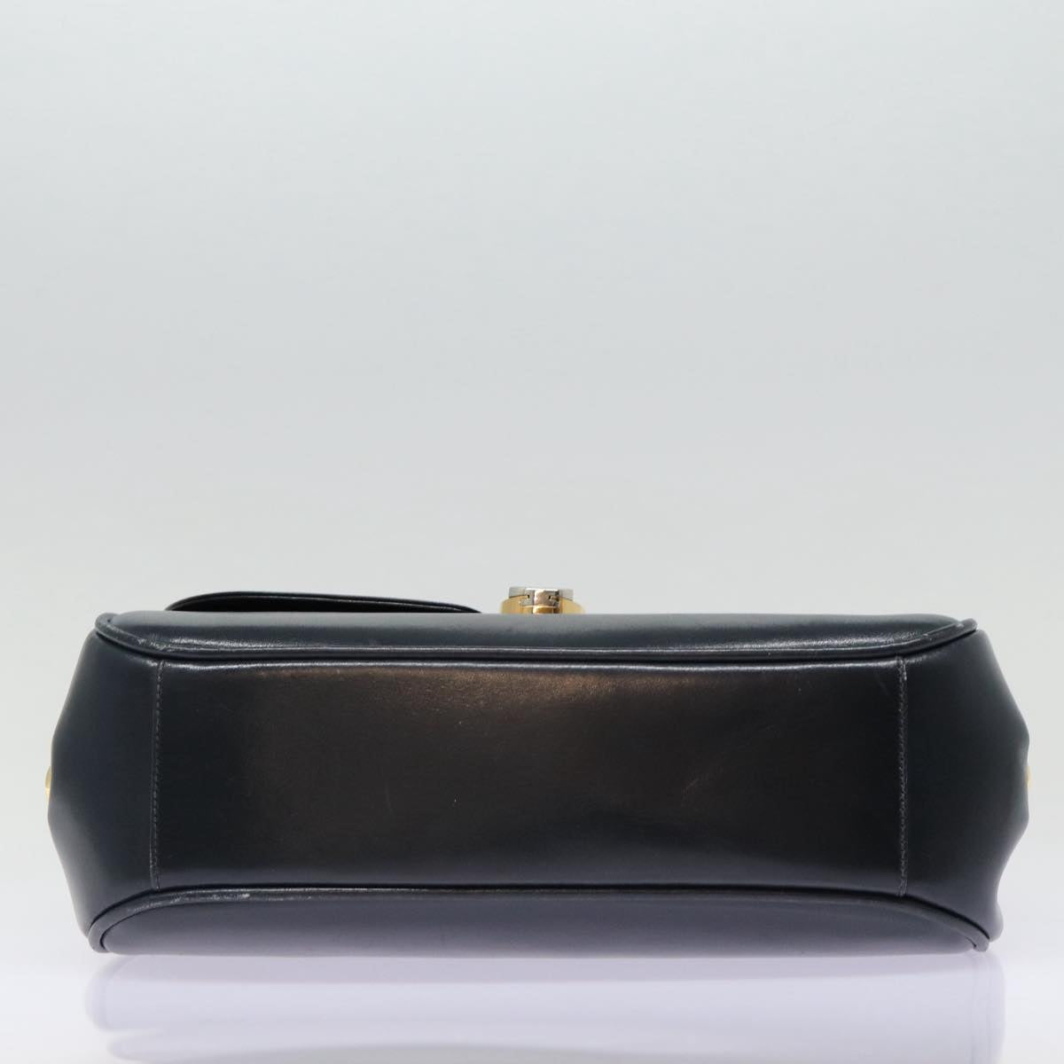 GUCCI Shoulder Bag Leather Navy Gold Auth ep5367