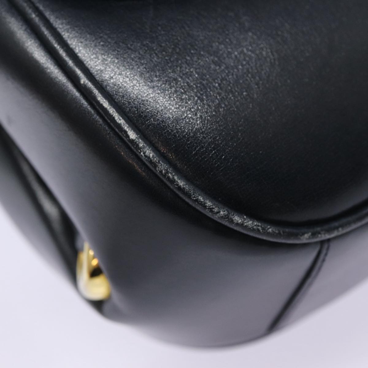 GUCCI Shoulder Bag Leather Navy Gold Auth ep5367