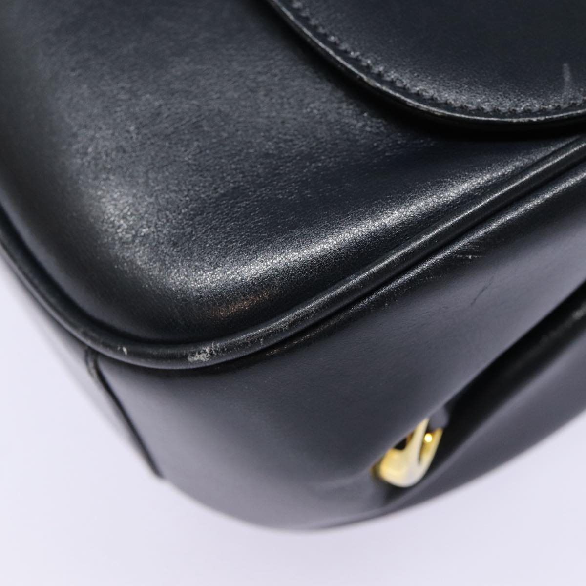 GUCCI Shoulder Bag Leather Navy Gold Auth ep5367