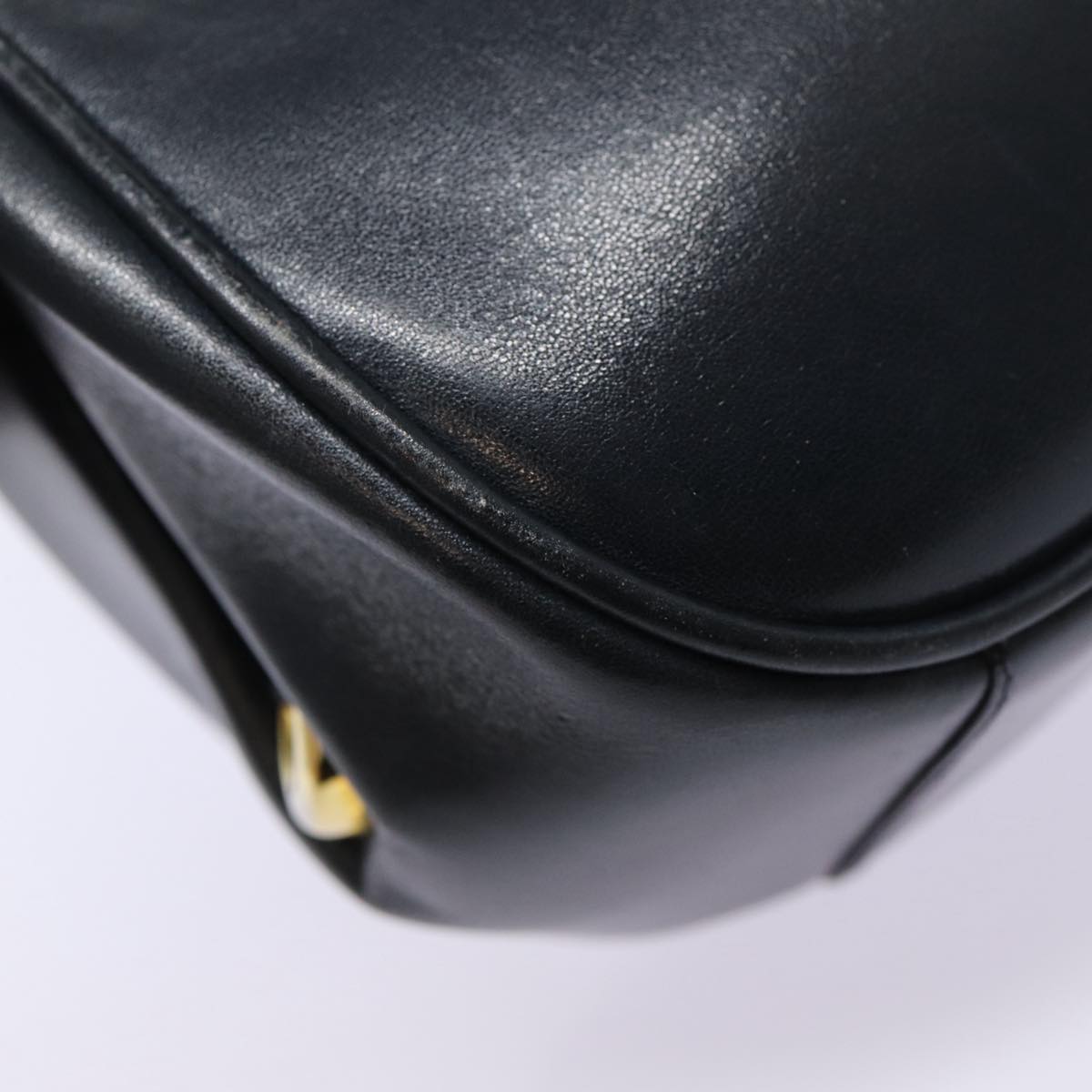 GUCCI Shoulder Bag Leather Navy Gold Auth ep5367